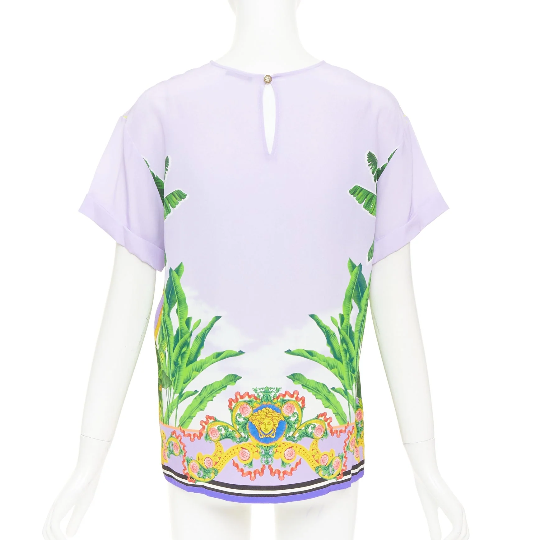 Women's VERSACE Beverly Palm lilac purple silk print short sleeve top IT40 S - Image 5