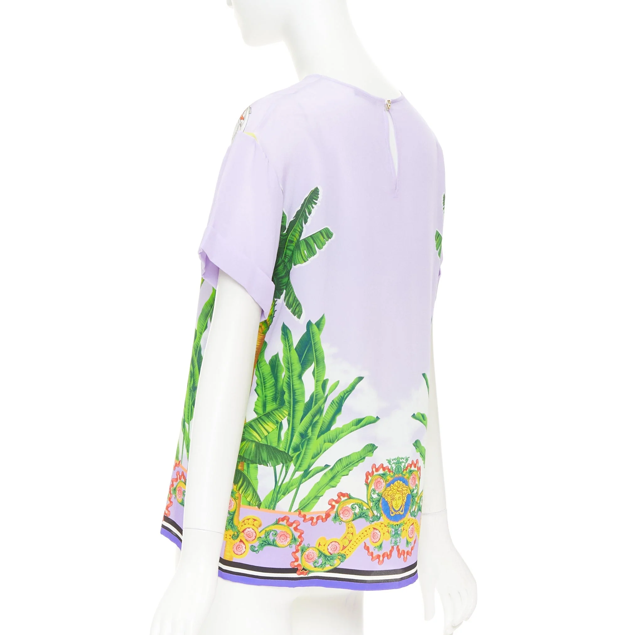 Women's VERSACE Beverly Palm lilac purple silk print short sleeve top IT40 S - Image 6