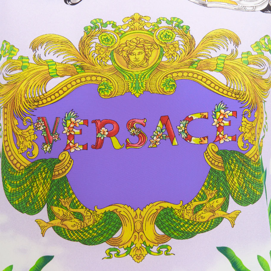 Women's VERSACE Beverly Palm lilac purple silk print short sleeve top IT40 S - Image 7