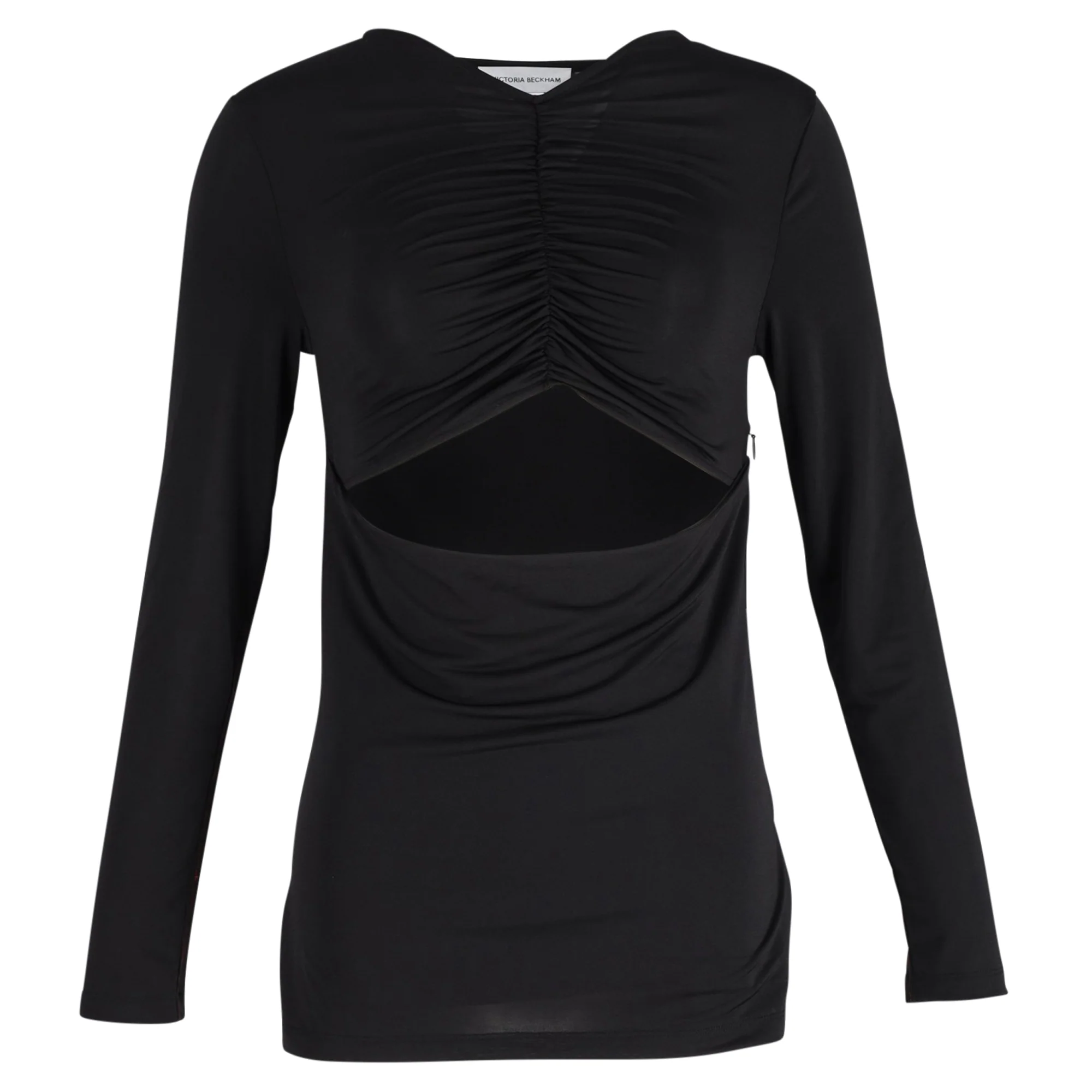 Women's Cutout Ruched Stretch Top in Black Cotton