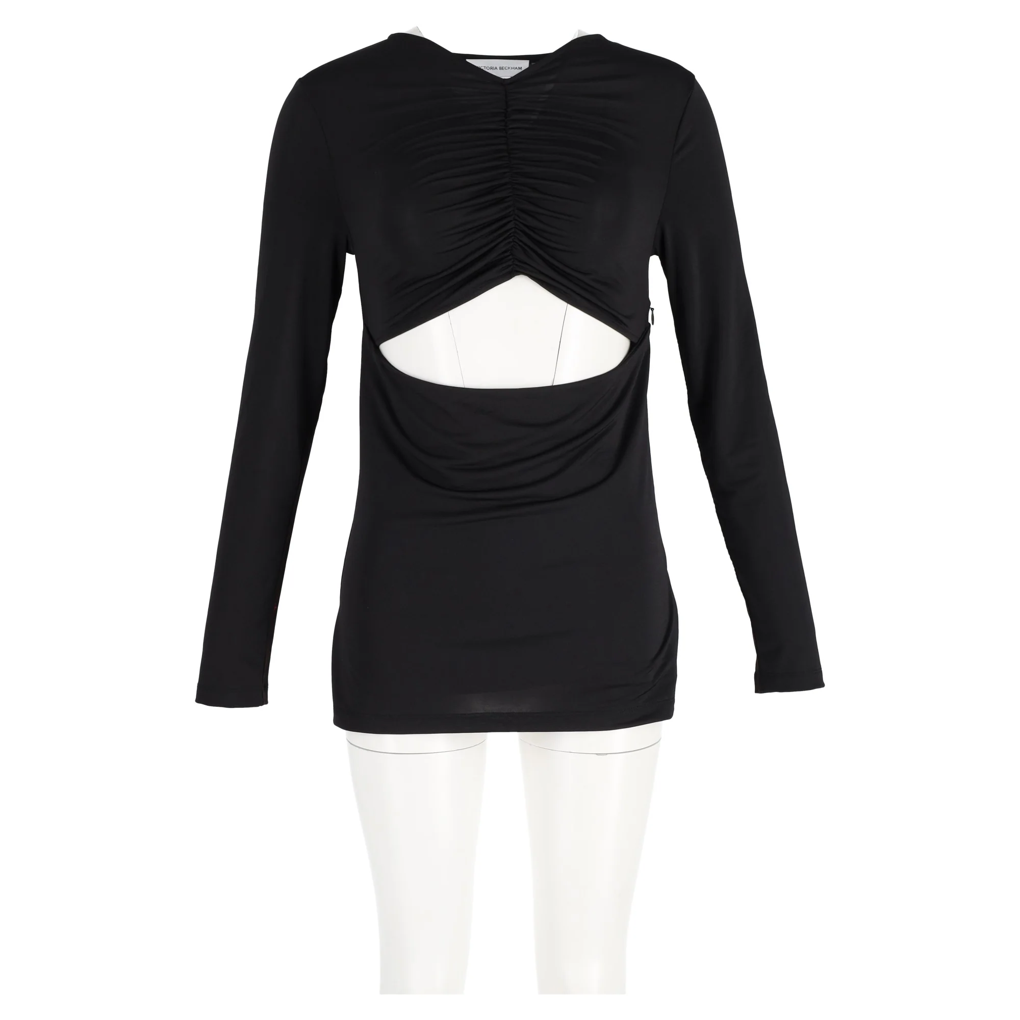 Women's Cutout Ruched Stretch Top in Black Cotton - Image 4