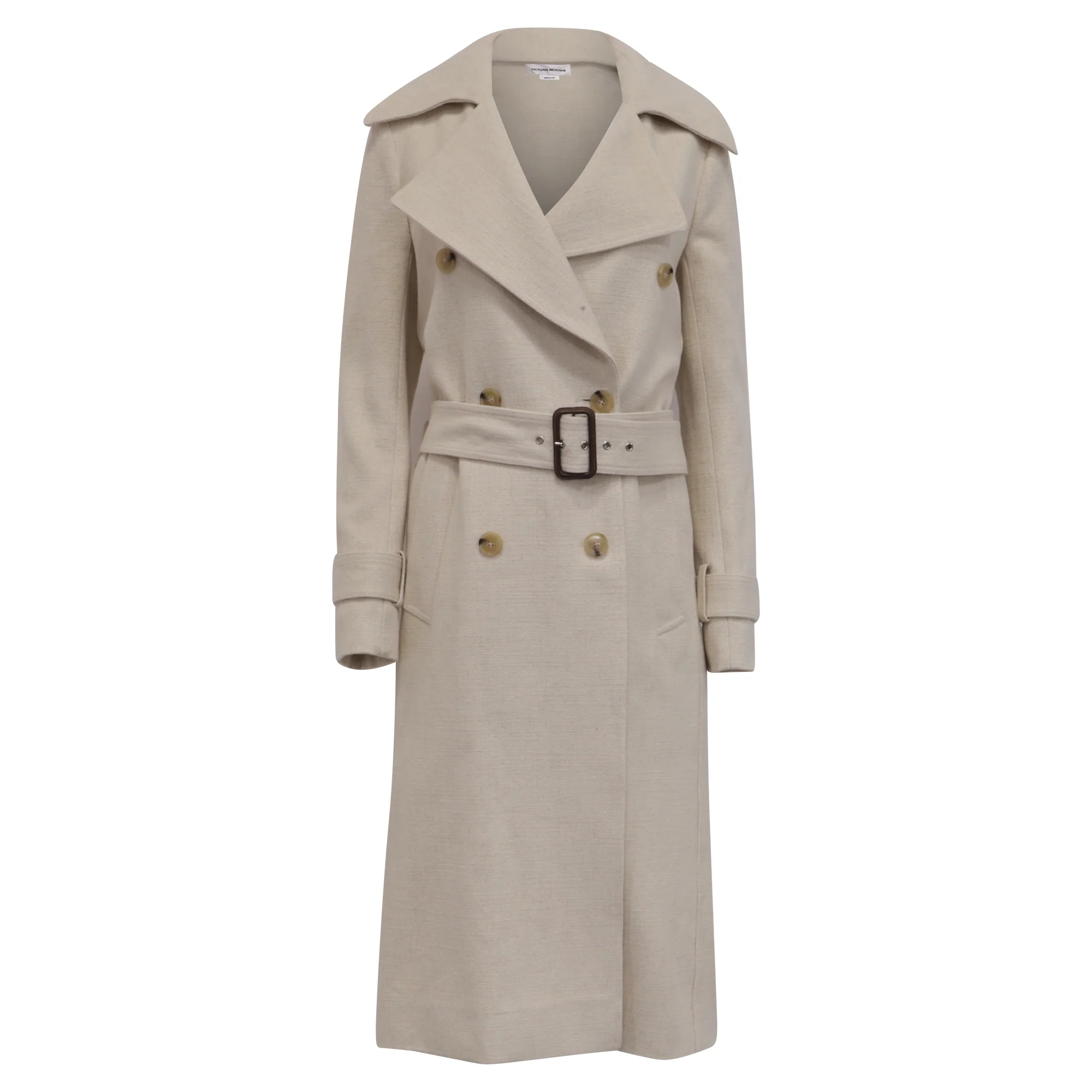 Women's Victoria Beckham Double-Breasted Trench Coat in White Cotton