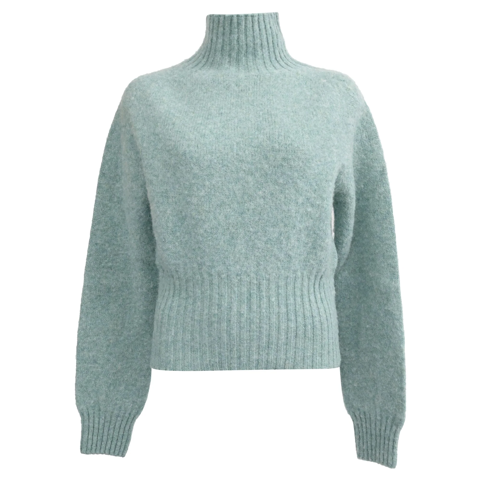 Women's  Victoria Beckham Knitted Turtleneck Sweater in Turquoise Wool