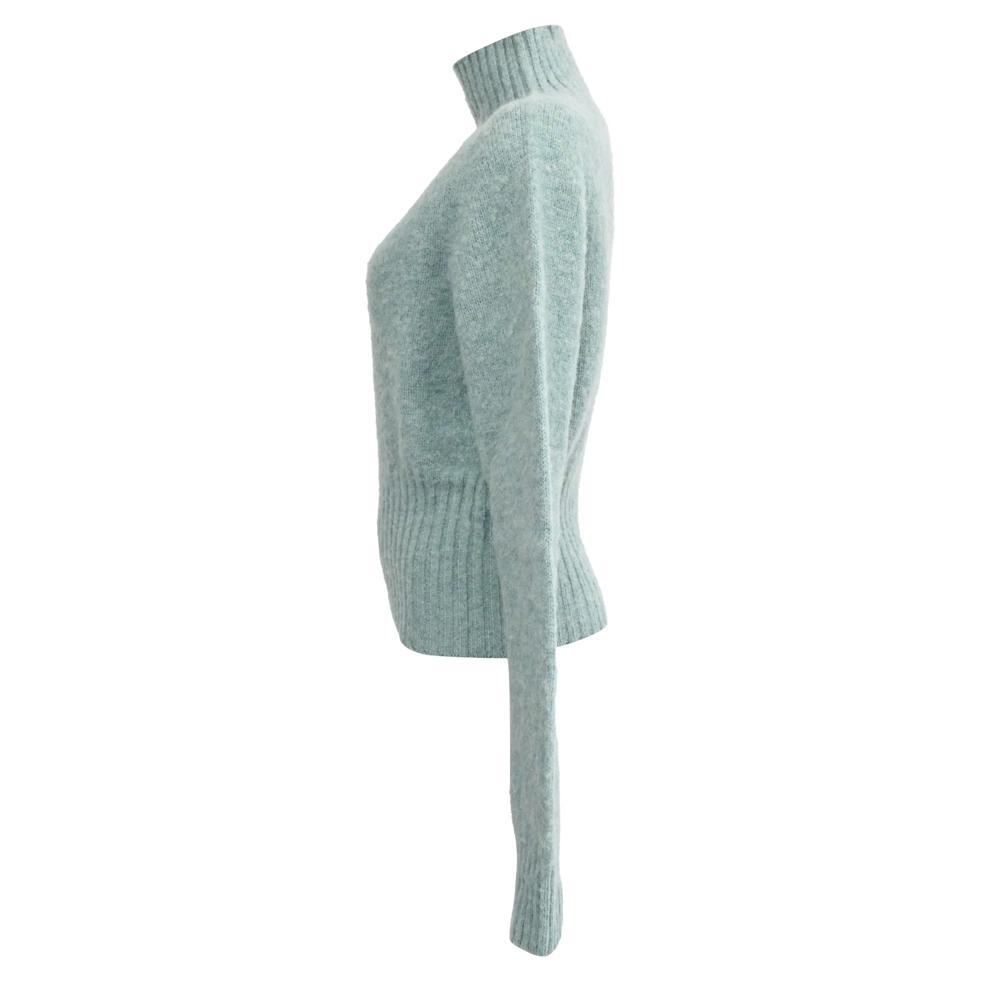Women's  Victoria Beckham Knitted Turtleneck Sweater in Turquoise Wool - Image 3