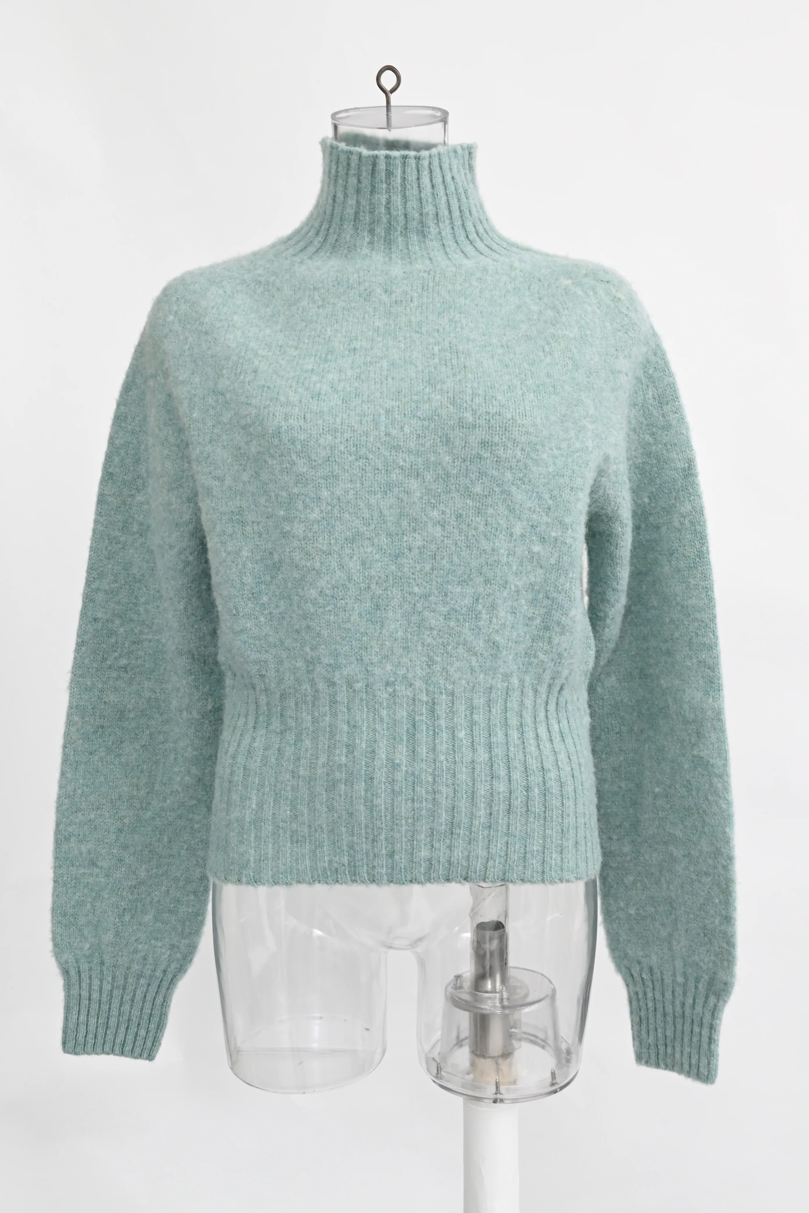 Women's  Victoria Beckham Knitted Turtleneck Sweater in Turquoise Wool - Image 6