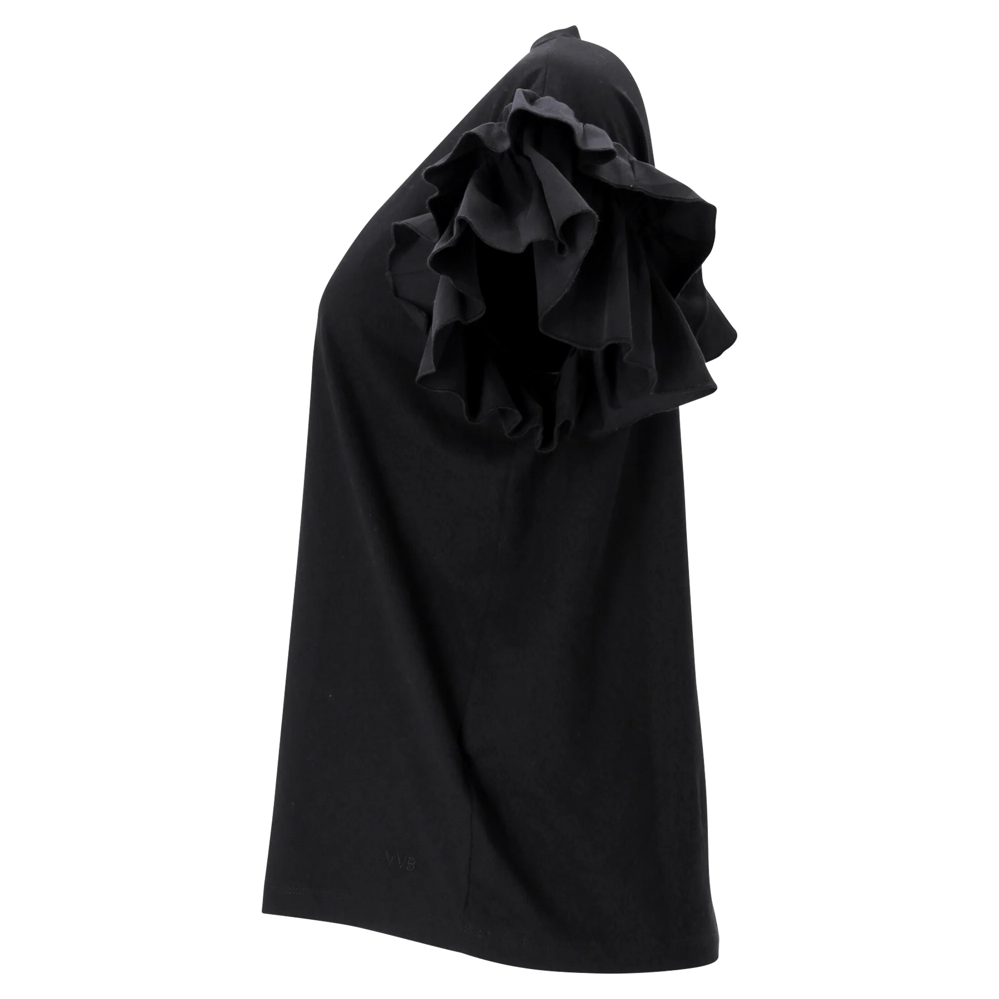 Women's Victoria Beckham Ruffle Sleeve T-Shirt in Black Cotton - Image 2