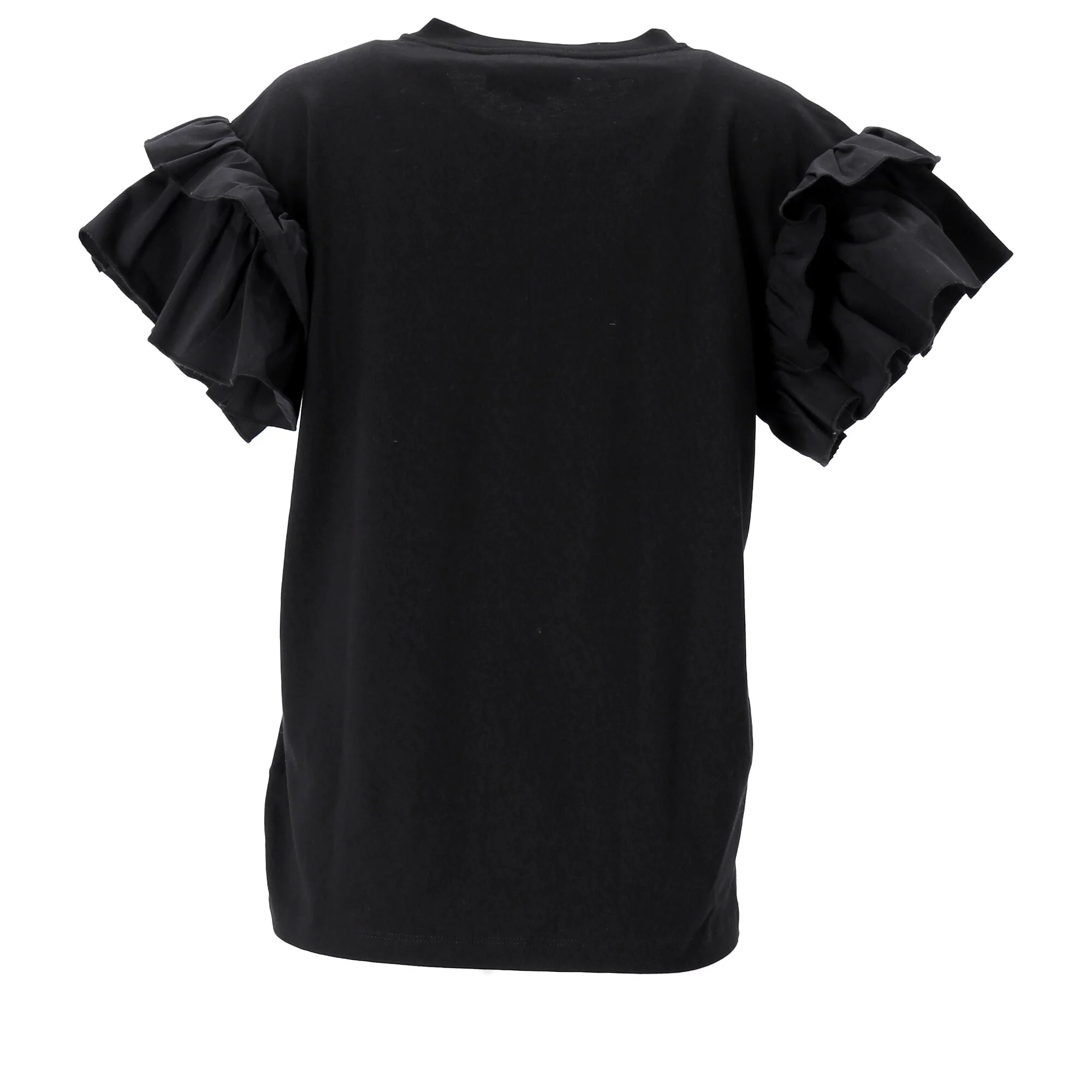 Women's Victoria Beckham Ruffle Sleeve T-Shirt in Black Cotton - Image 8