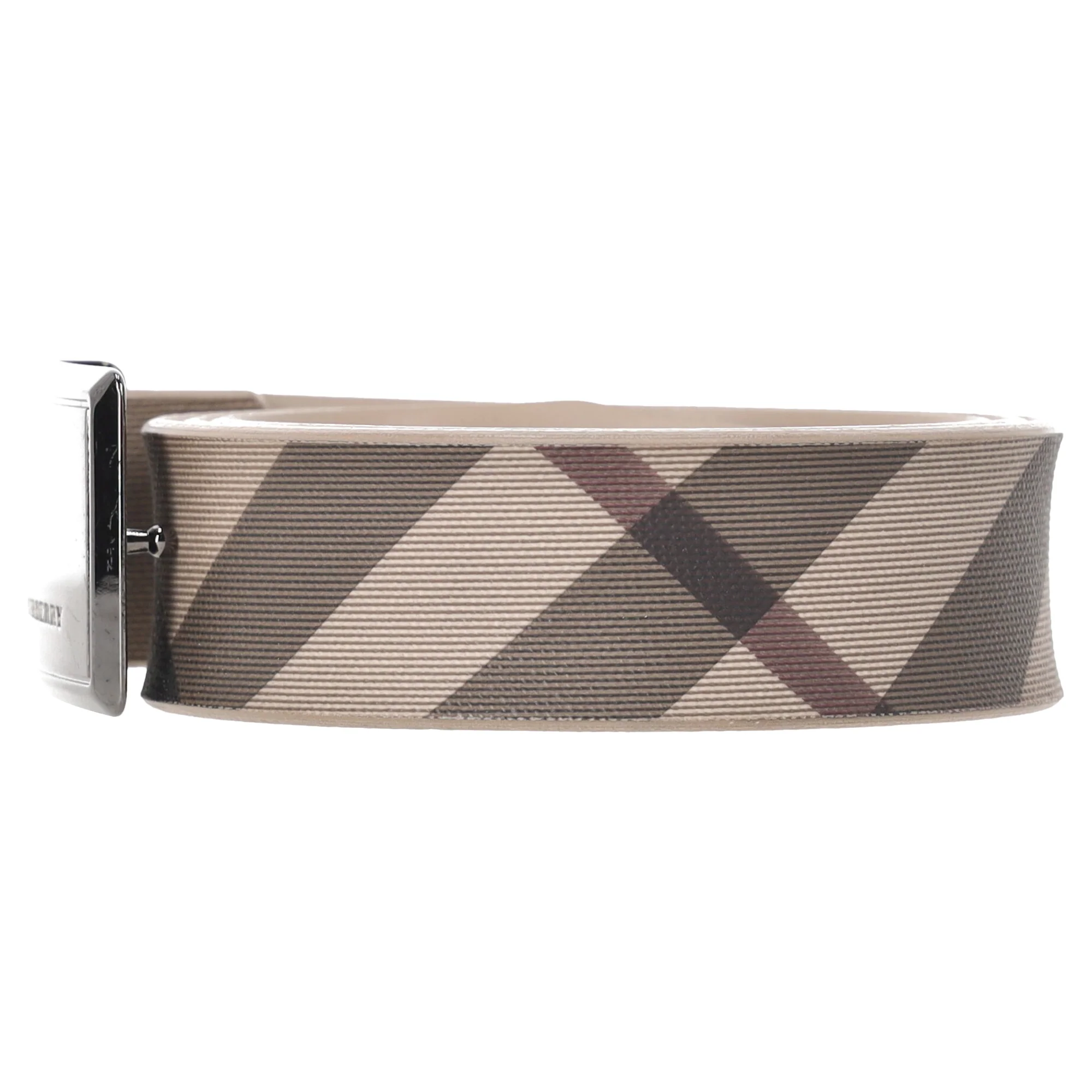 Burberry Check-Print Plaque Buckle Belt in Beige PVC - Image 2