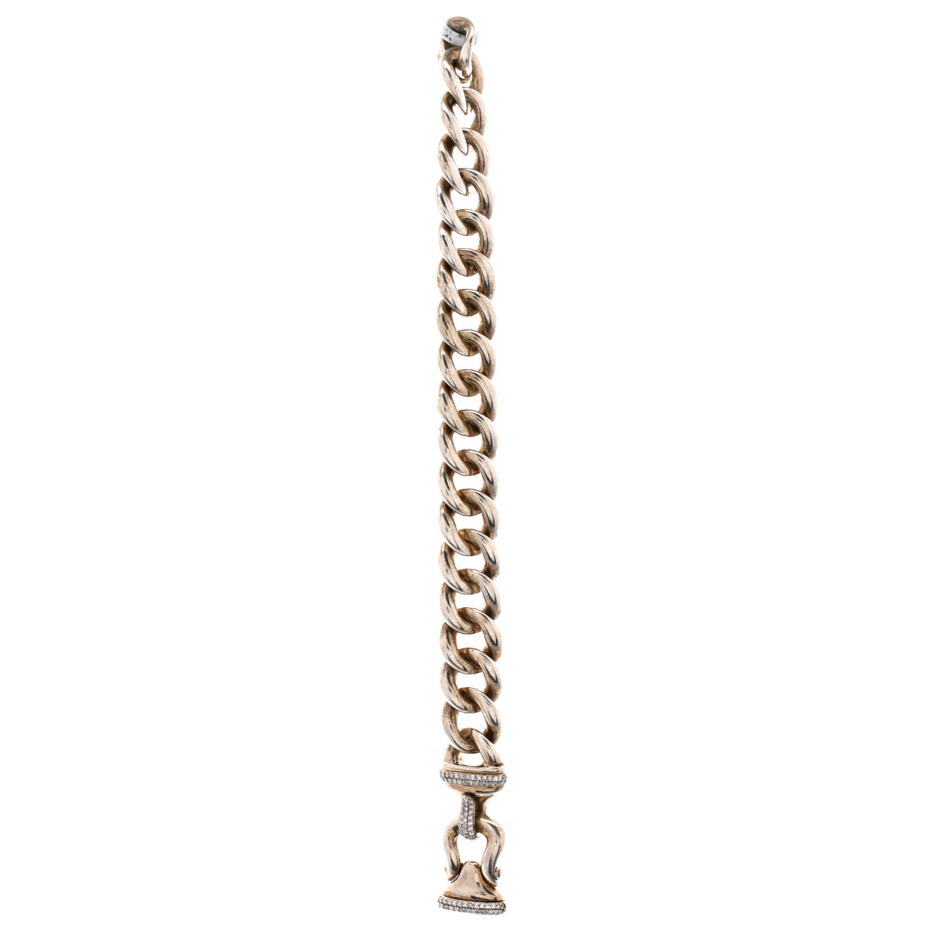 Cable Buckle Curb Chain Bracelet Sterling Silver with Diamonds - Image 3