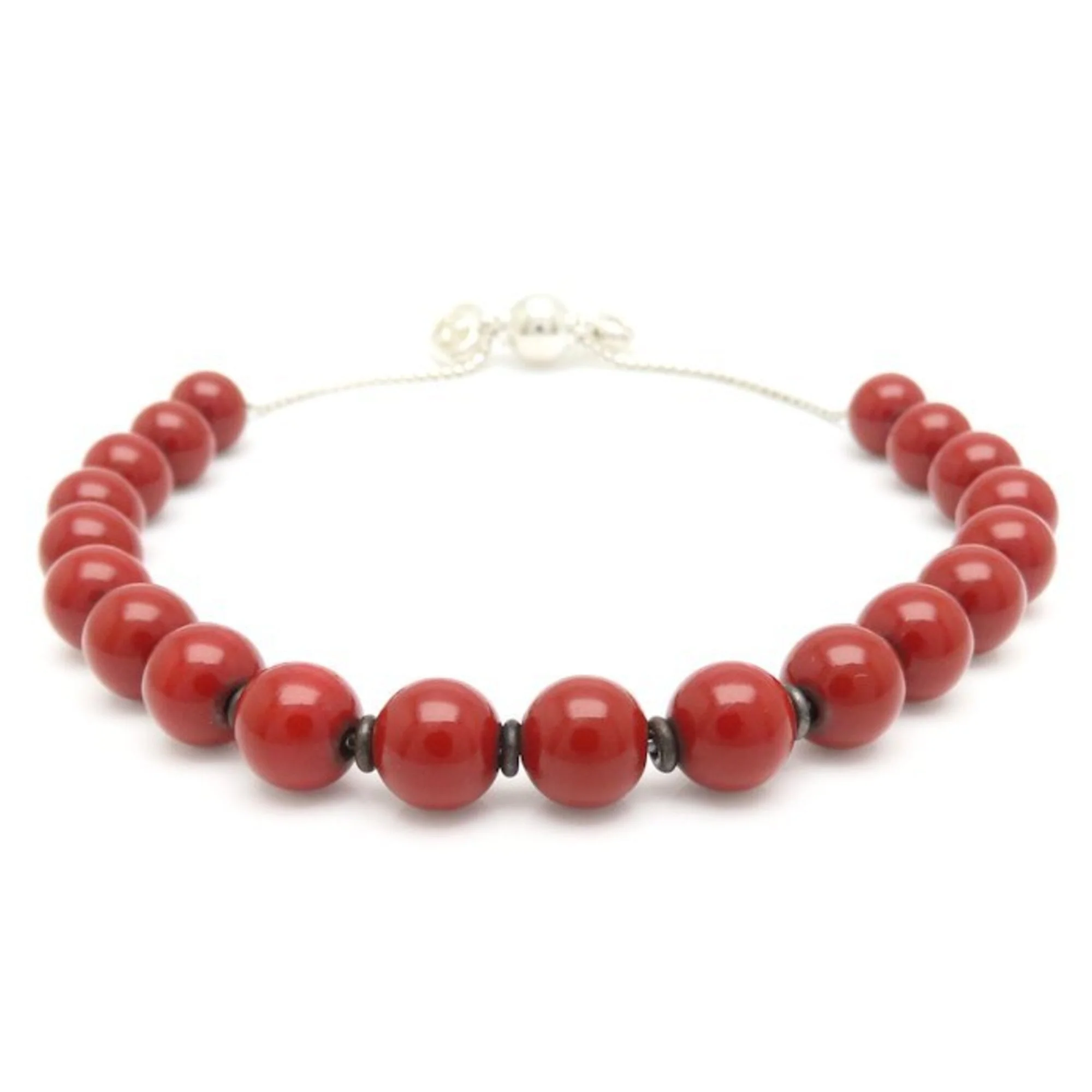 Interlocking Heart Wood Bead Bracelet Sterling Silver