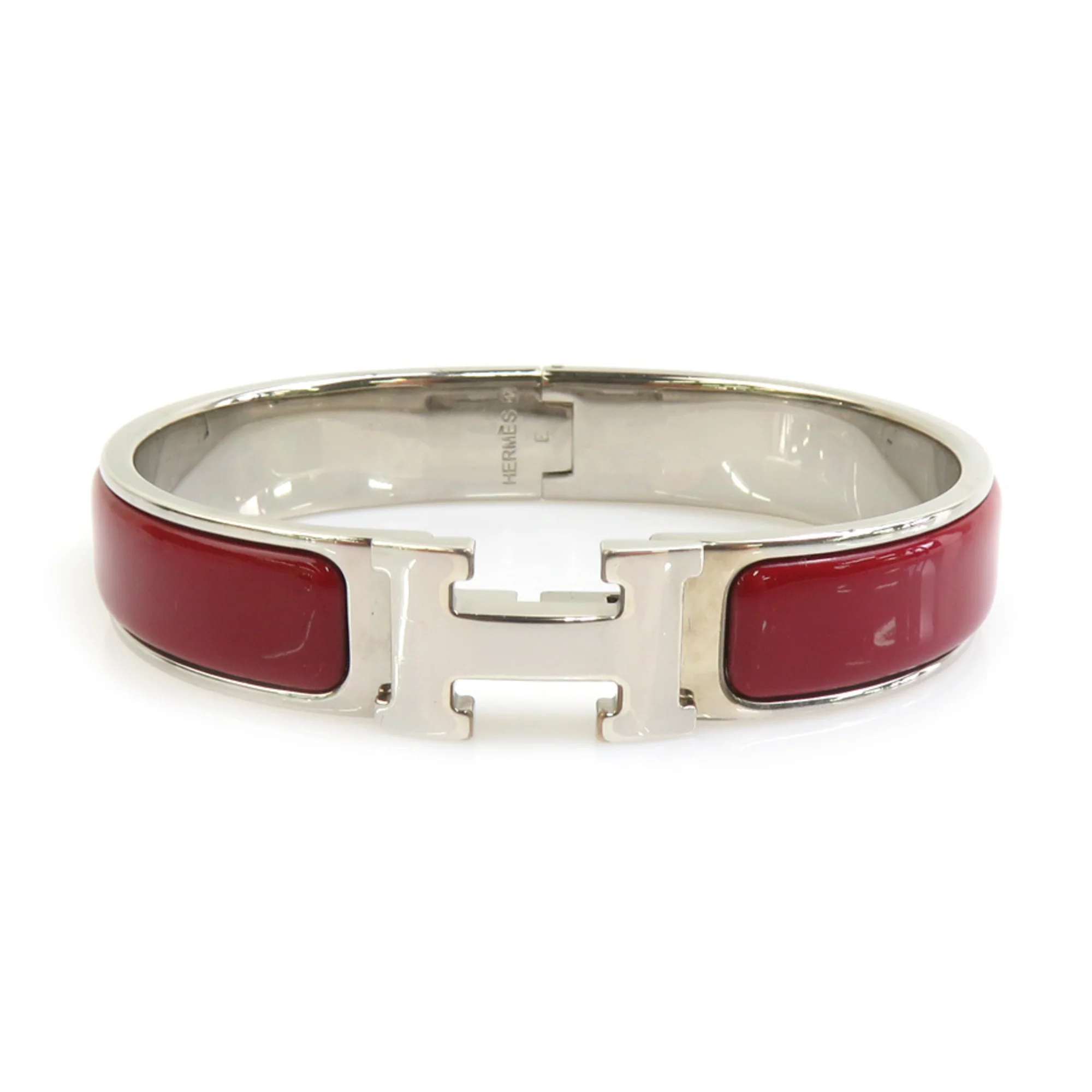 Bangle Bracelet Enamel and Metal Dark Red and Silver