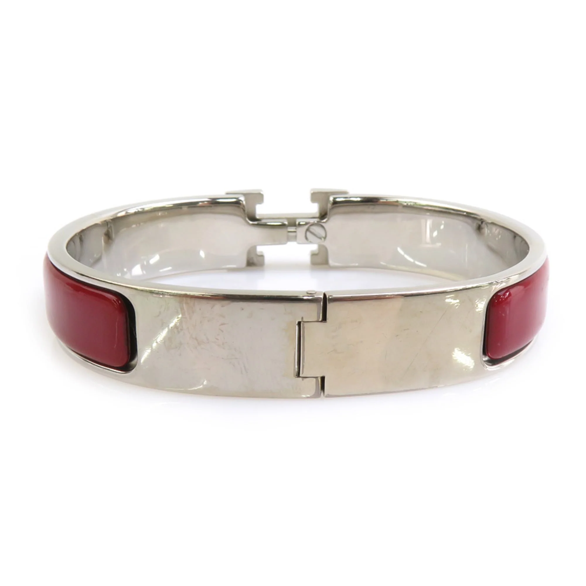Bangle Bracelet Enamel and Metal Dark Red and Silver - Image 3
