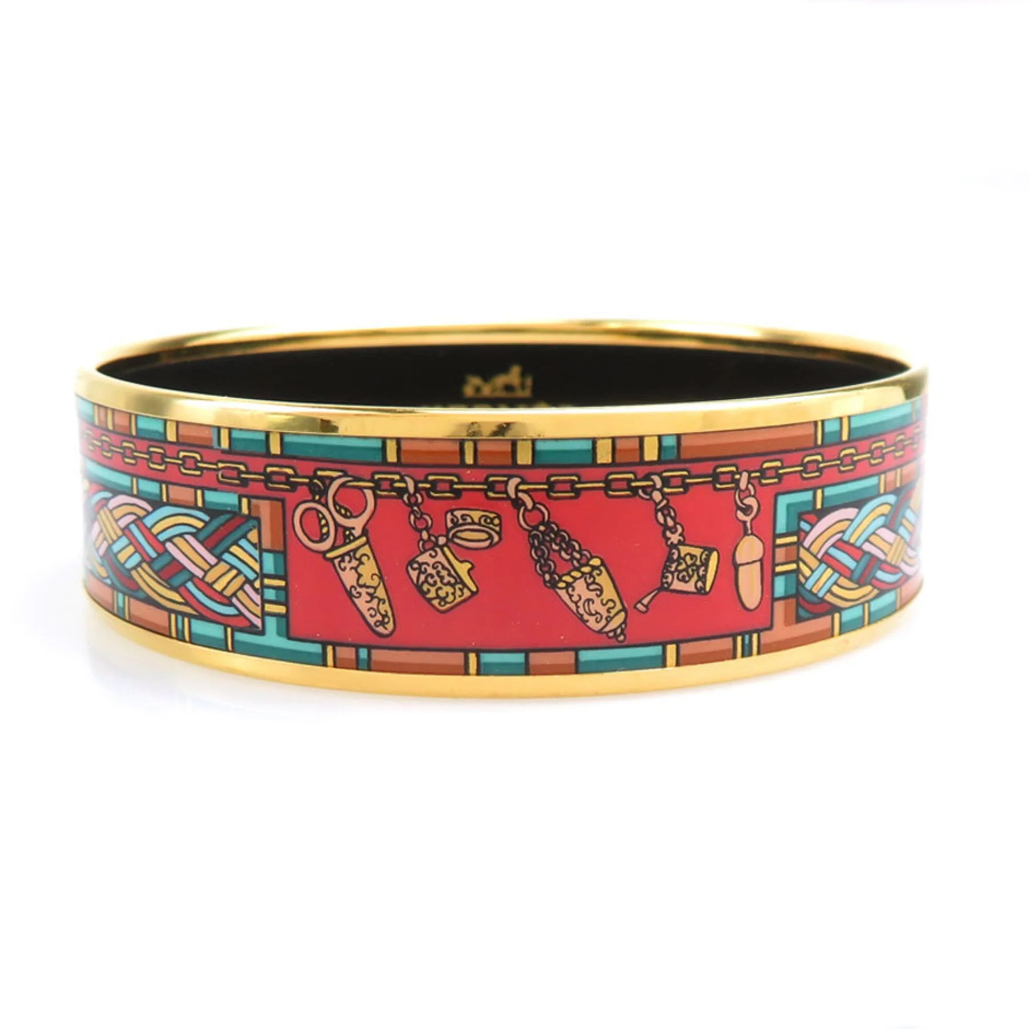 Bangle Bracelet Enamel and Metal Gold Multi-color