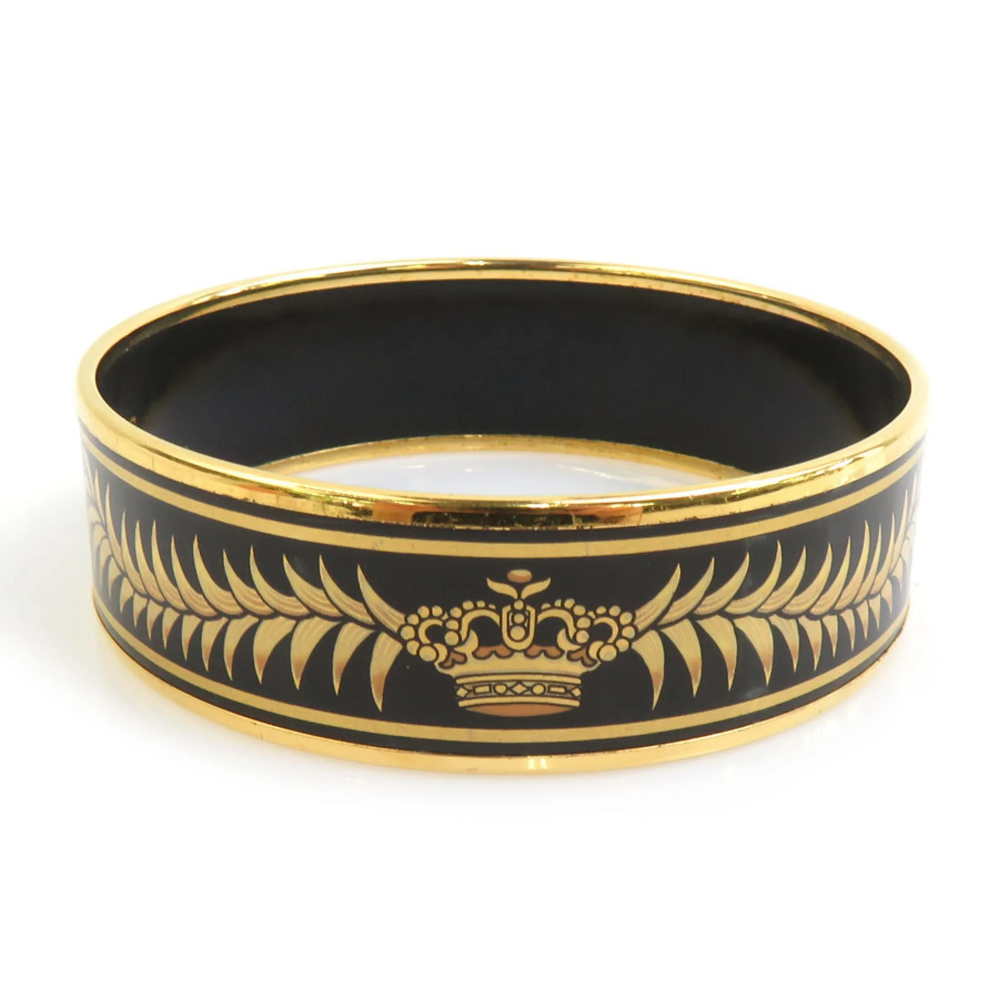 Bangle Enamel and Metal Black and Gold Bracelet - Image 2