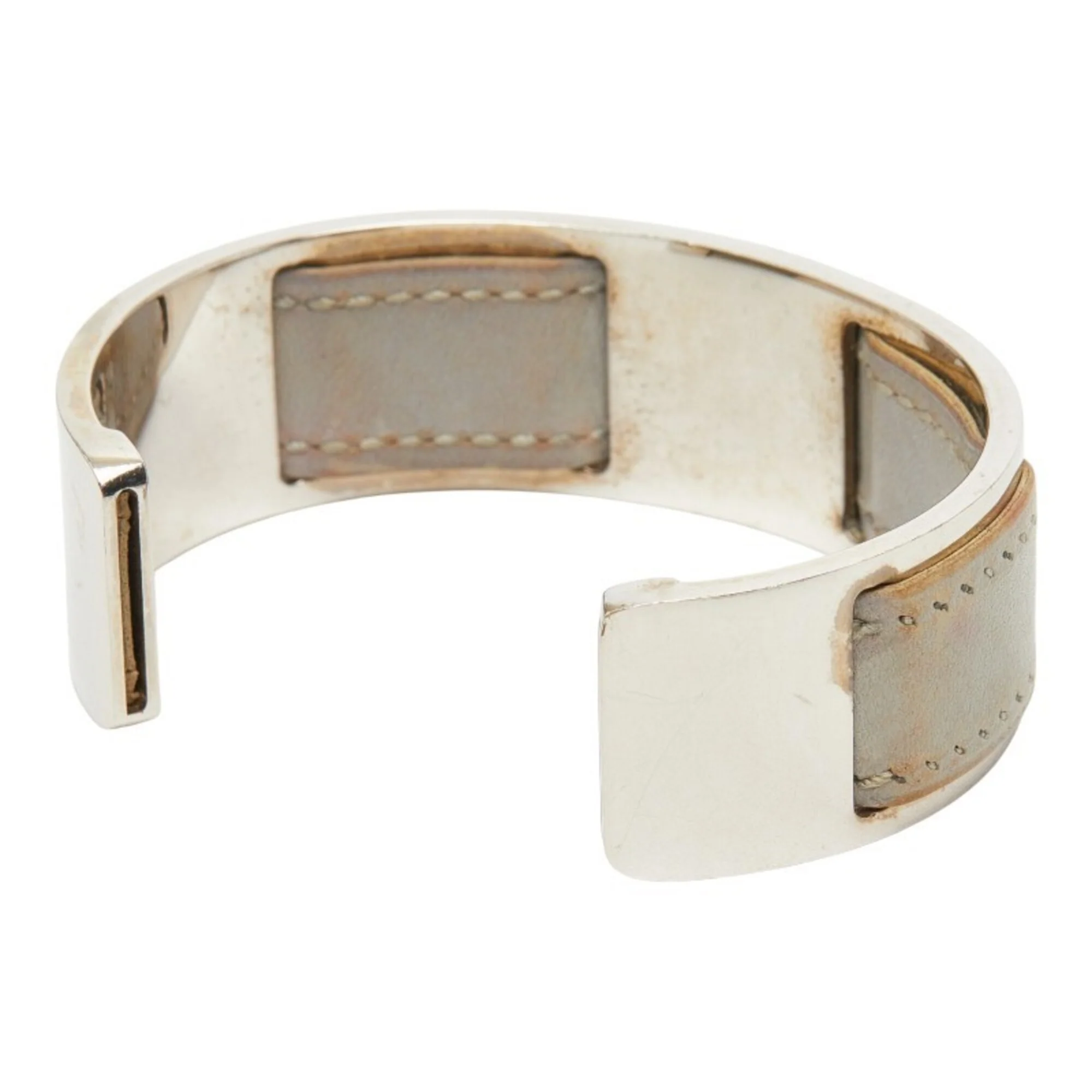 Bangle Leather and Metal Silver Gray Bracelet - Image 2