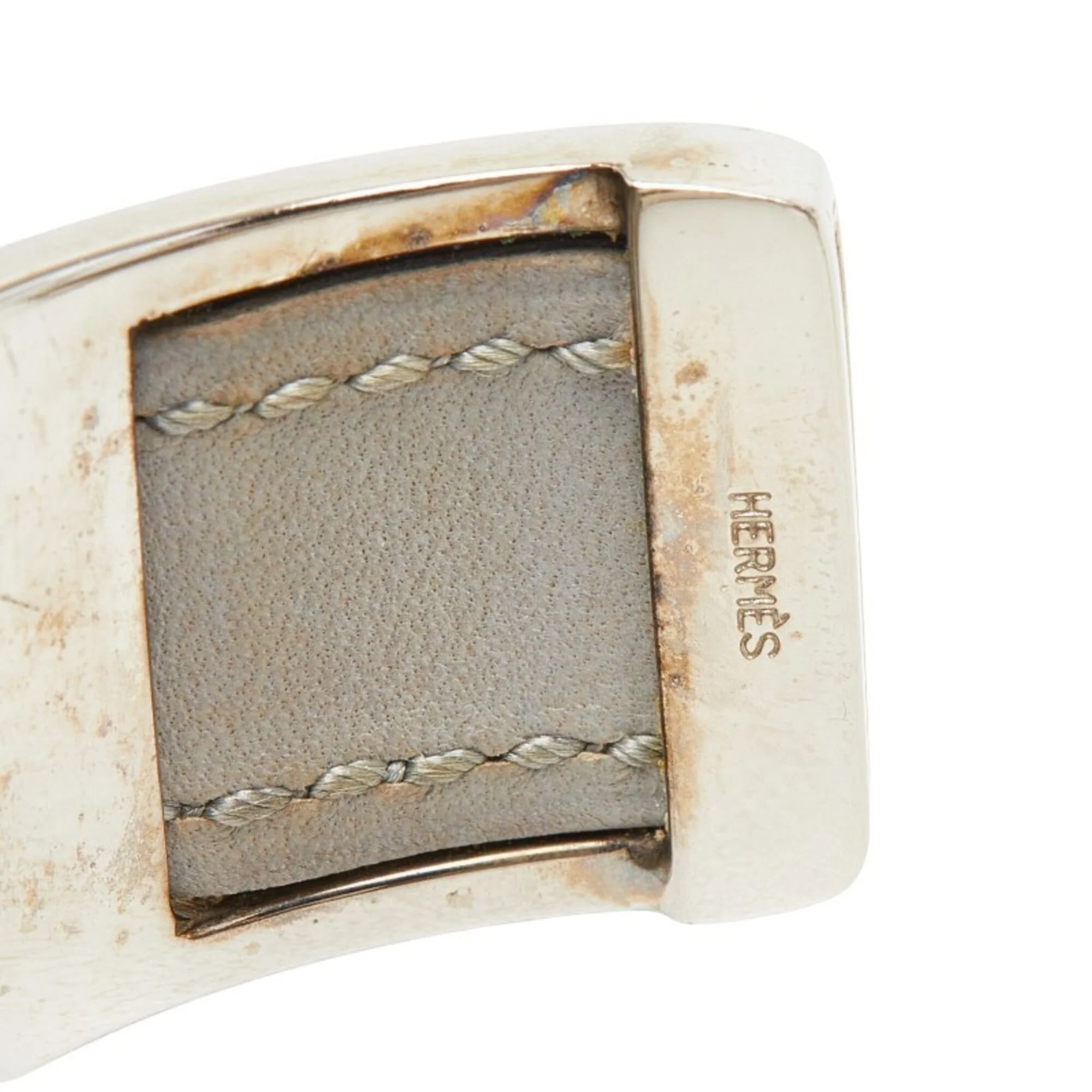 Bangle Leather and Metal Silver Gray Bracelet - Image 5