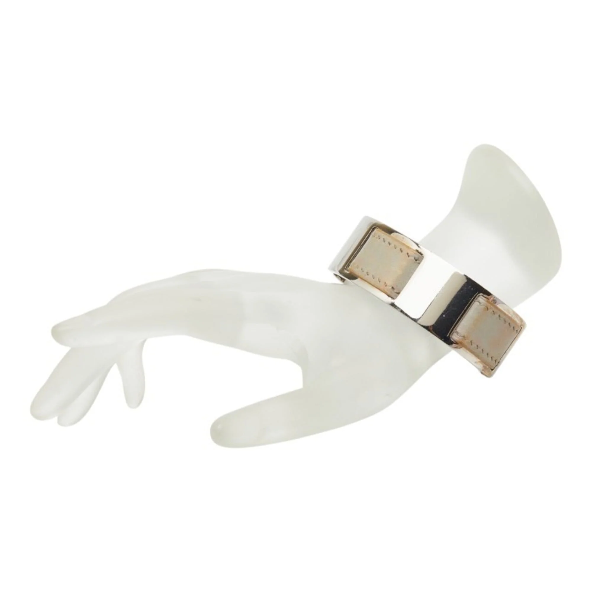 Bangle Leather and Metal Silver Gray Bracelet - Image 7