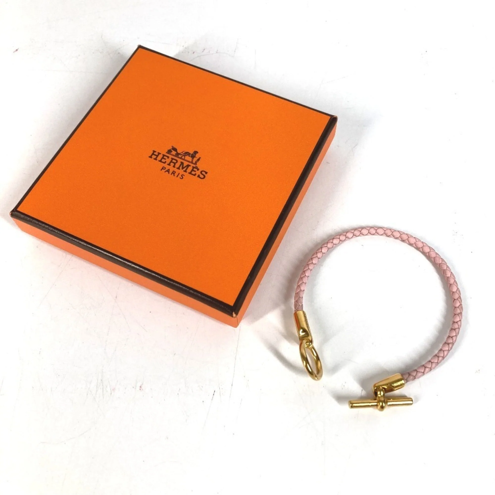 Bangle Leather Gold and Light Pink Bracelet - Image 8