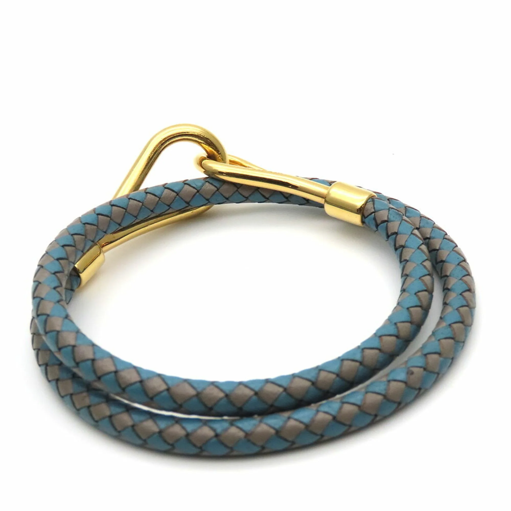 Bracelet Leather and Metal Blue Grey - Image 2