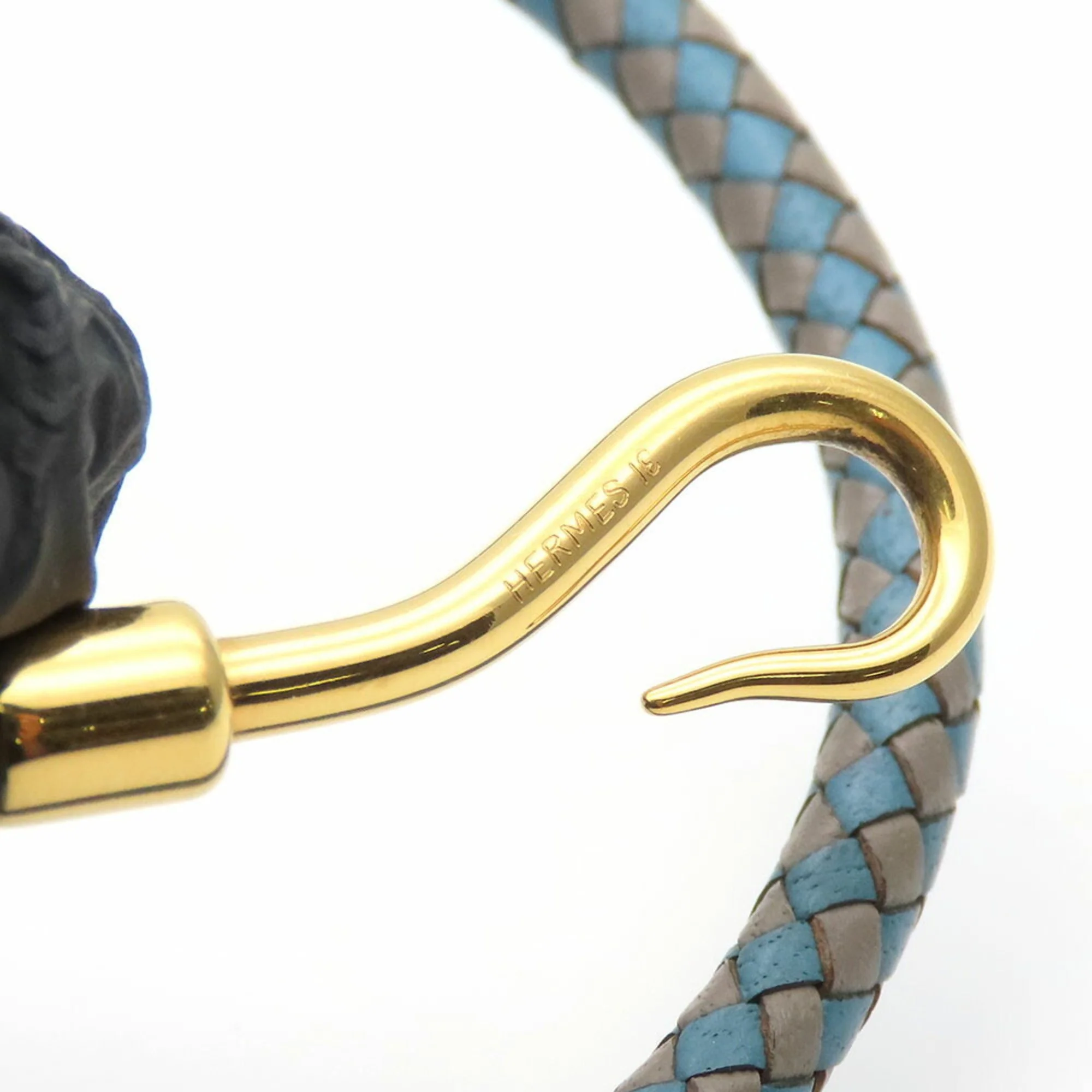 Bracelet Leather and Metal Blue Grey - Image 6