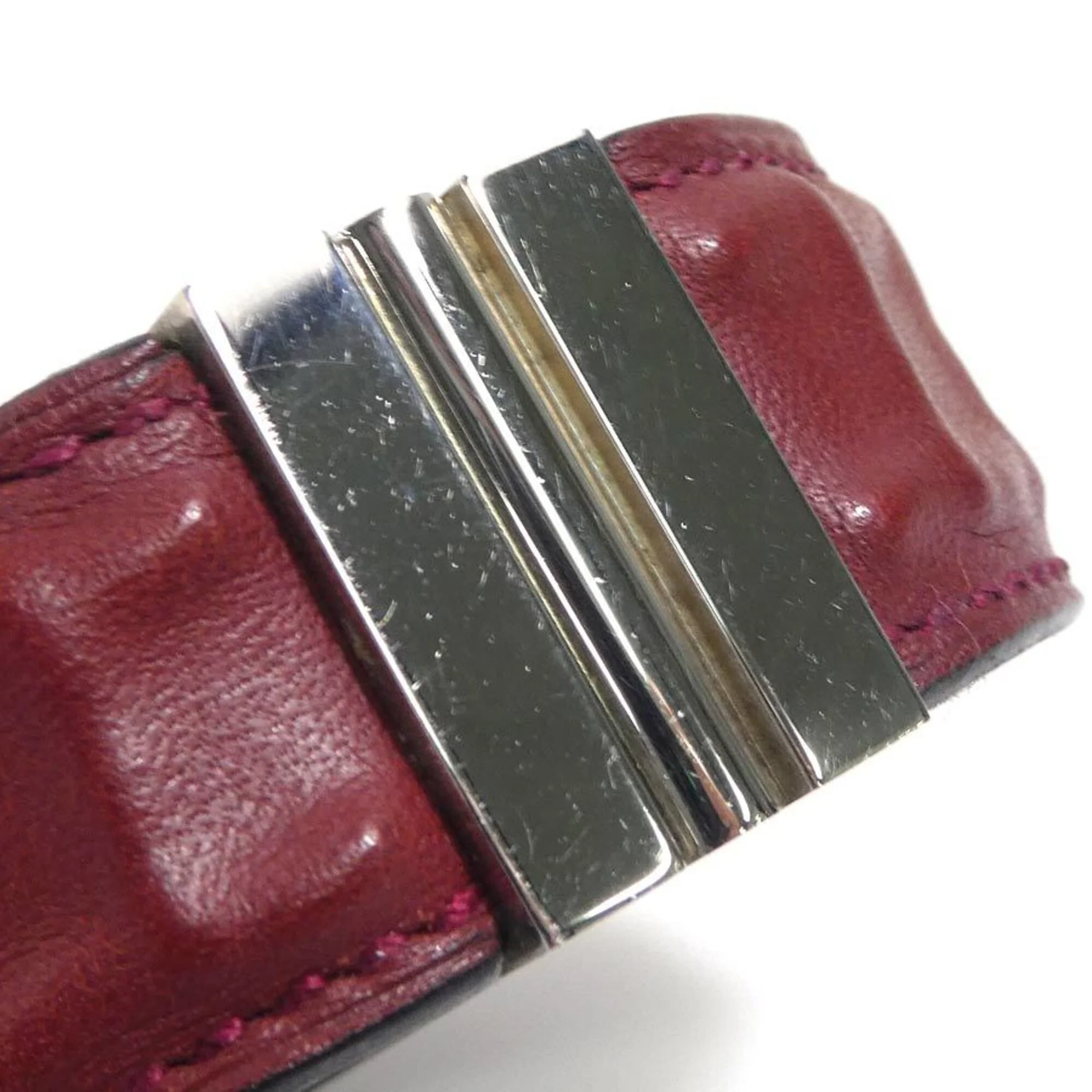Bracelet Leather and Metal Burgundy Silver - Image 7