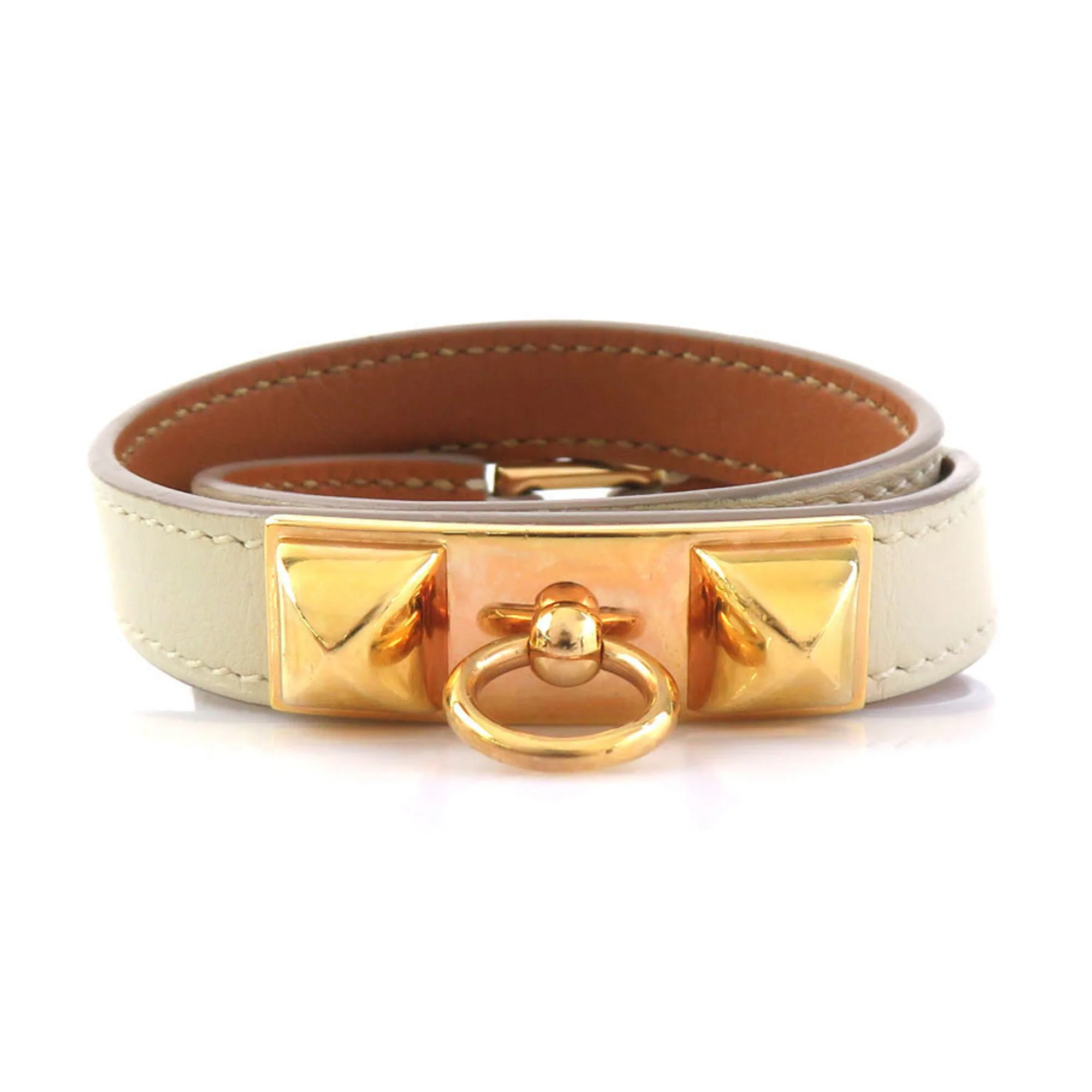Bracelet Leather and Metal Ivory and Gold