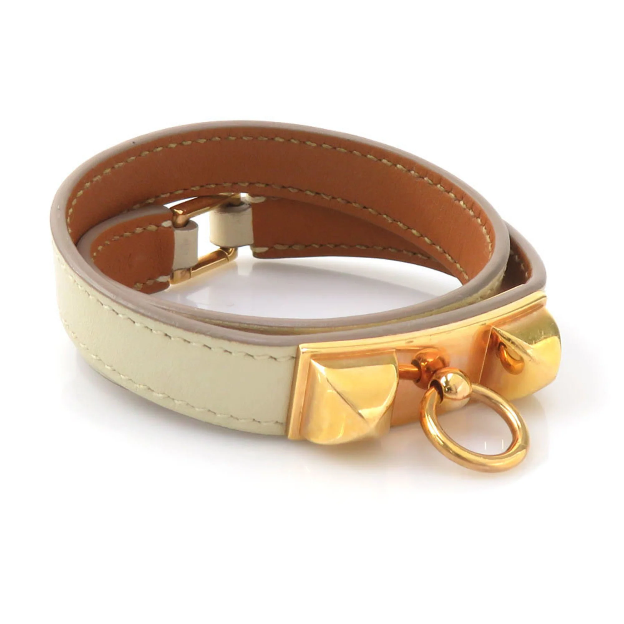 Bracelet Leather and Metal Ivory and Gold - Image 2