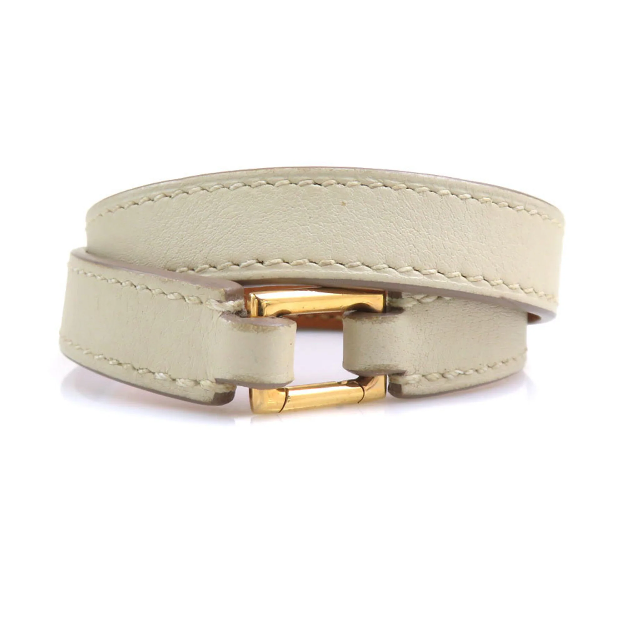 Bracelet Leather and Metal Ivory and Gold - Image 4