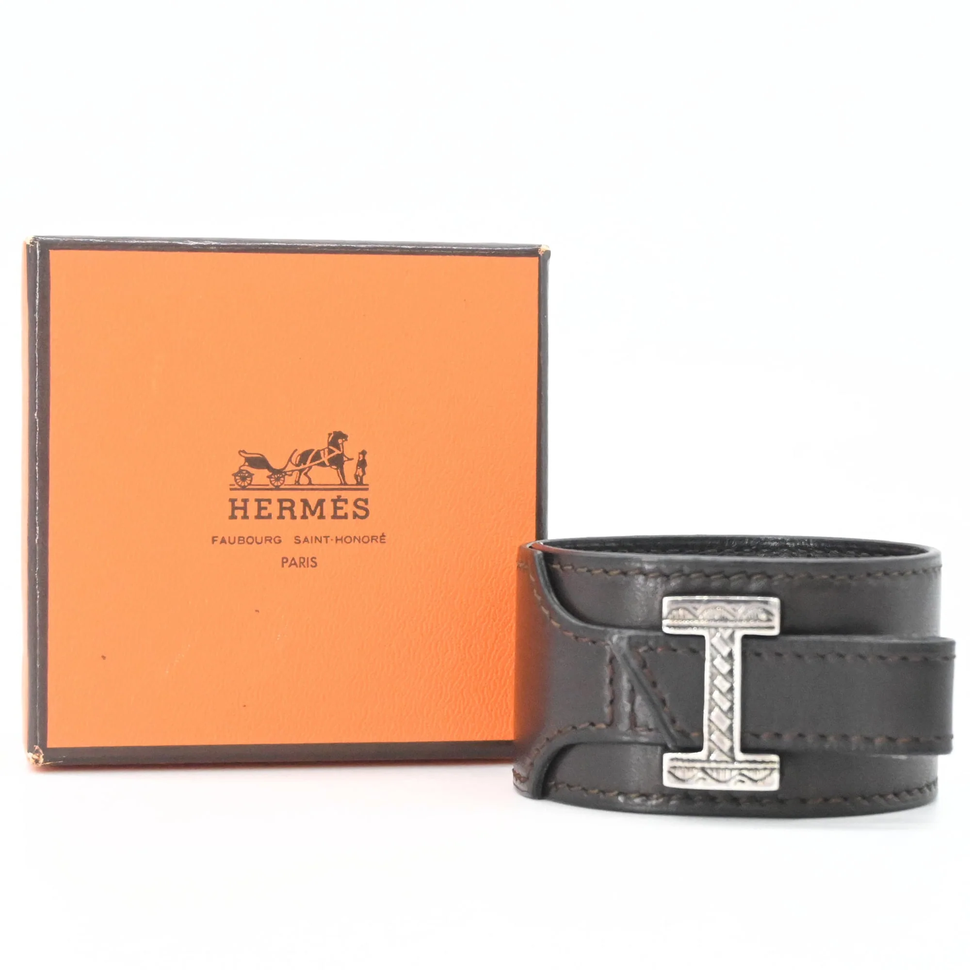 Bracelet Leather and Sterling Silver Dark Brown