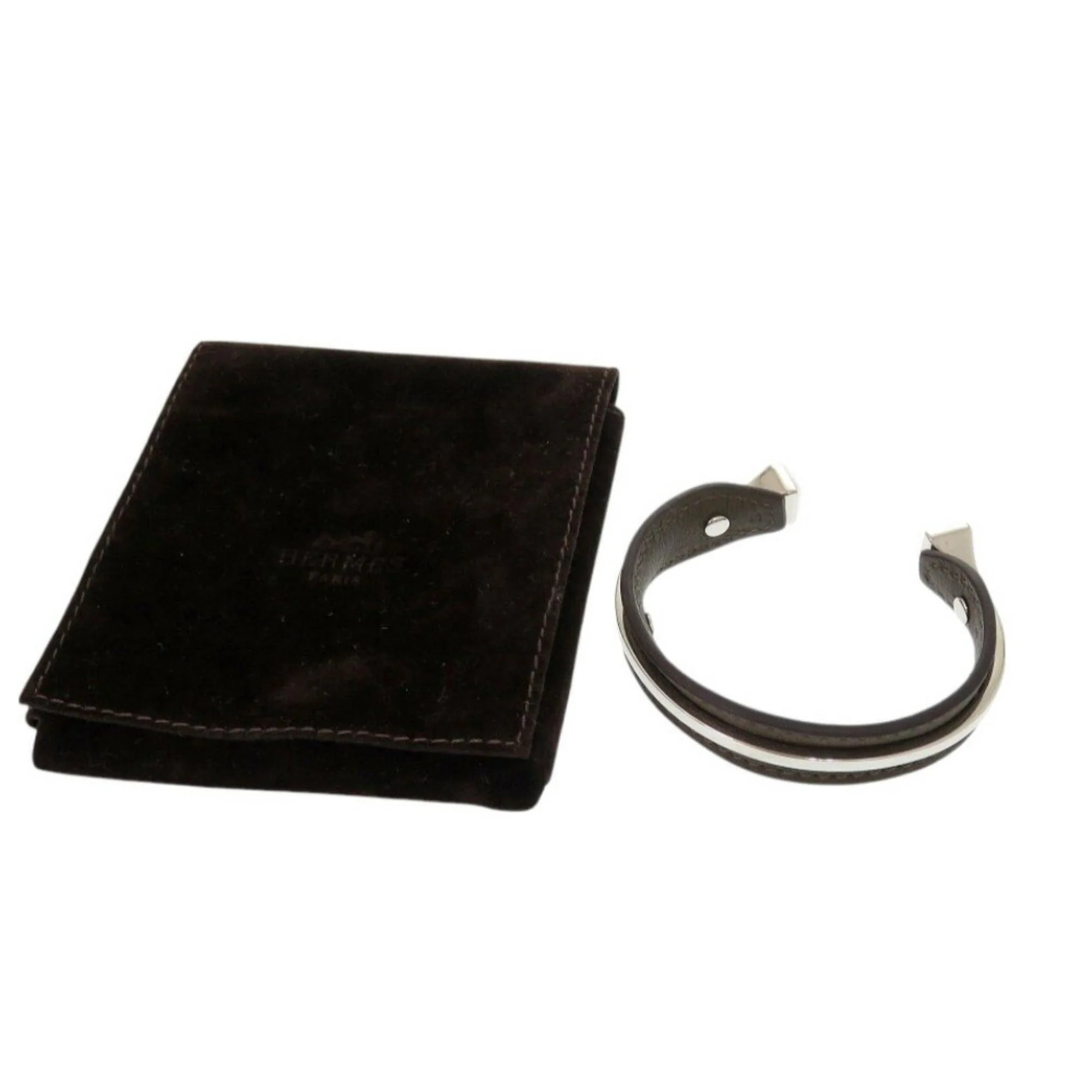 Bracelet Swift Leather and Metal Brown and Silver - Image 3
