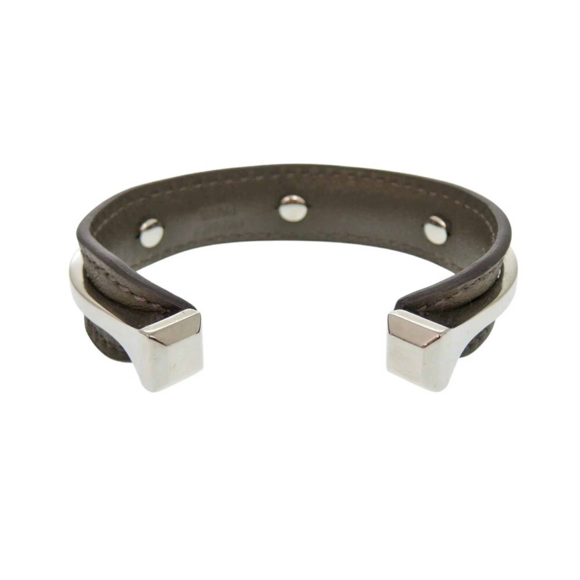 Bracelet Swift Leather and Metal Brown and Silver - Image 6
