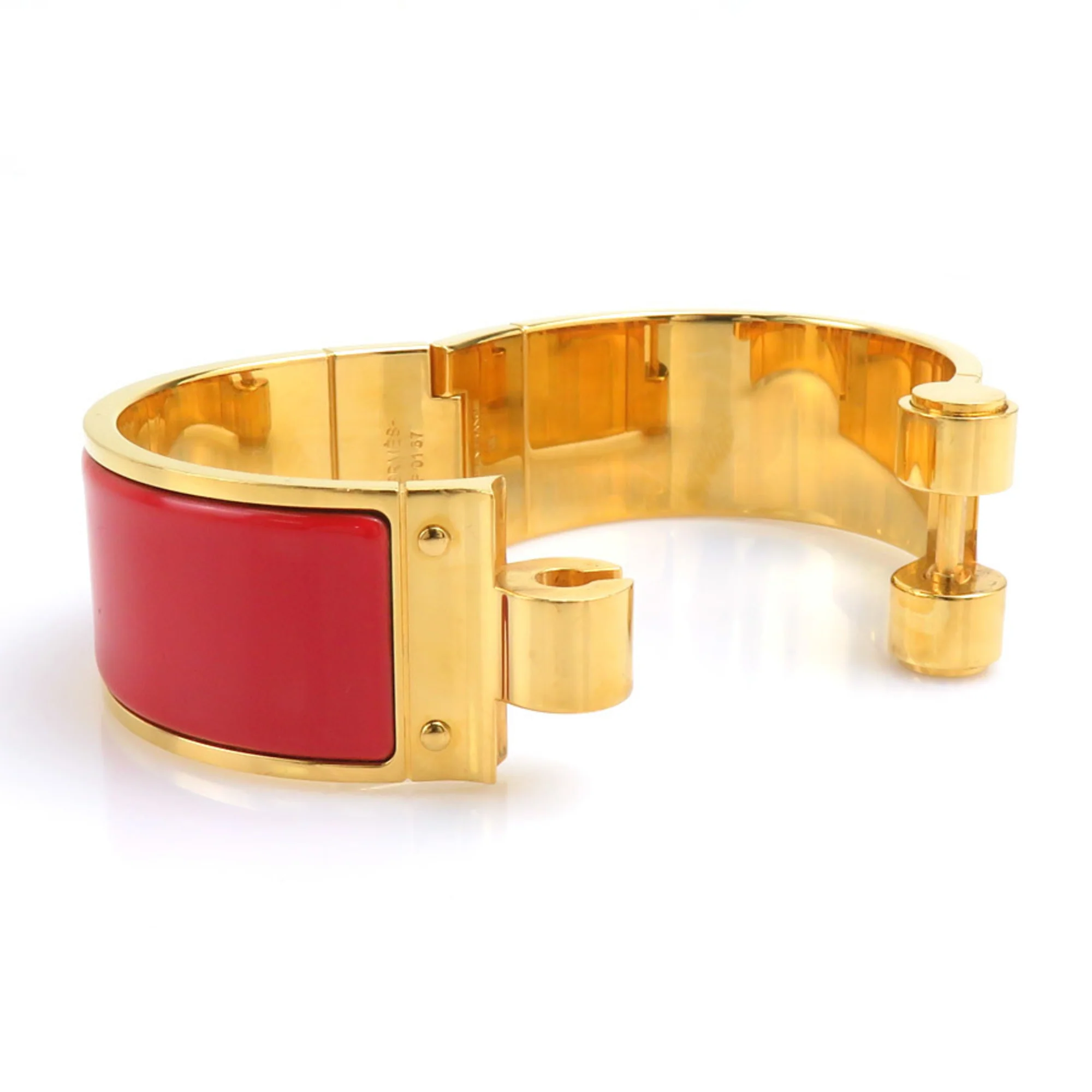 Charnière Bangle Enamel and Metal Gold Red Bracelet - Image 5