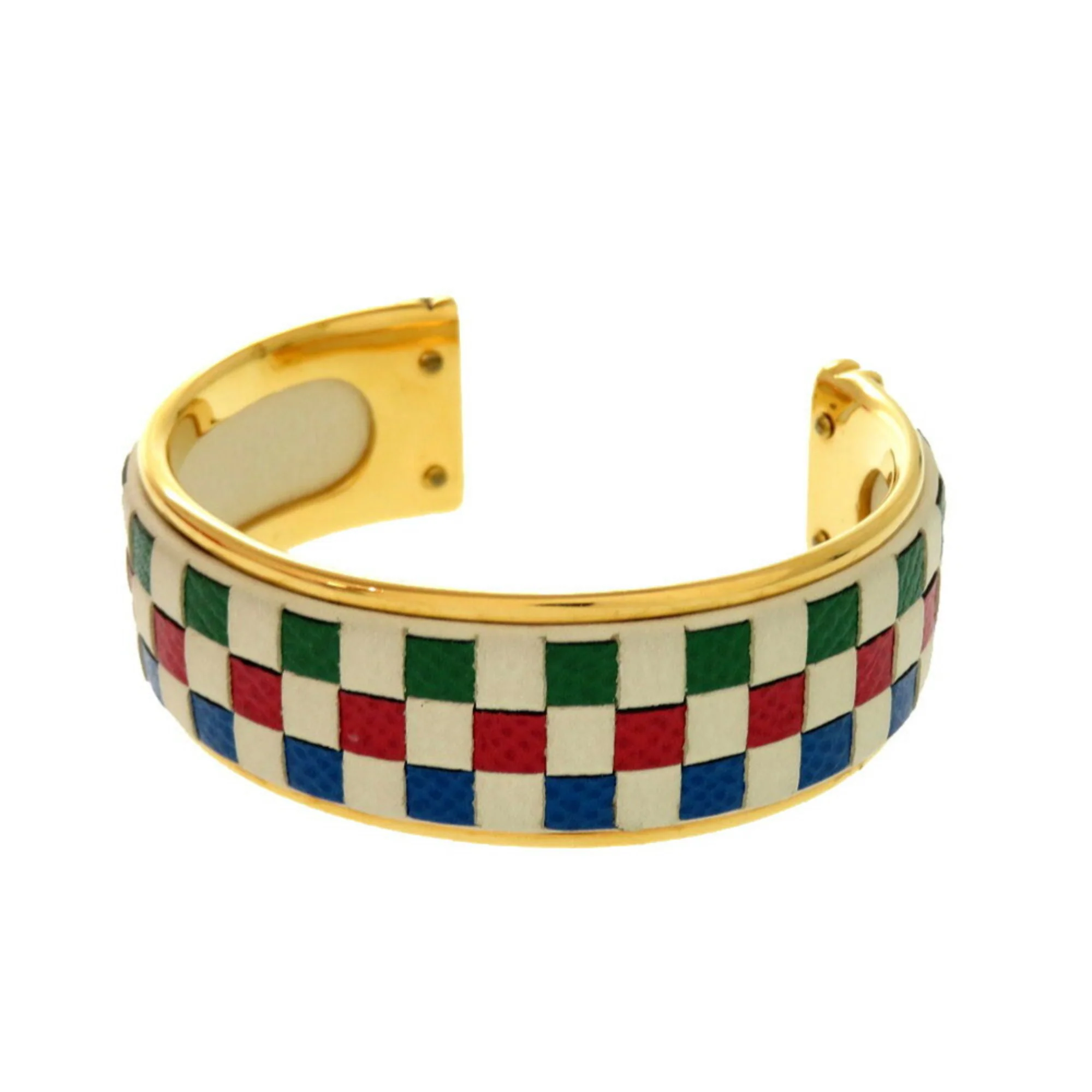 Checker Bangle Leather and Metal Gold Multicolor Bracelet
