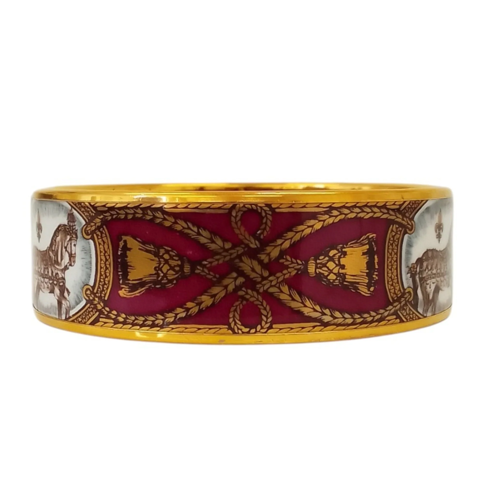 Cheval Bangle Bracelet Cloisonné and Enamel Bordeaux White - Image 2