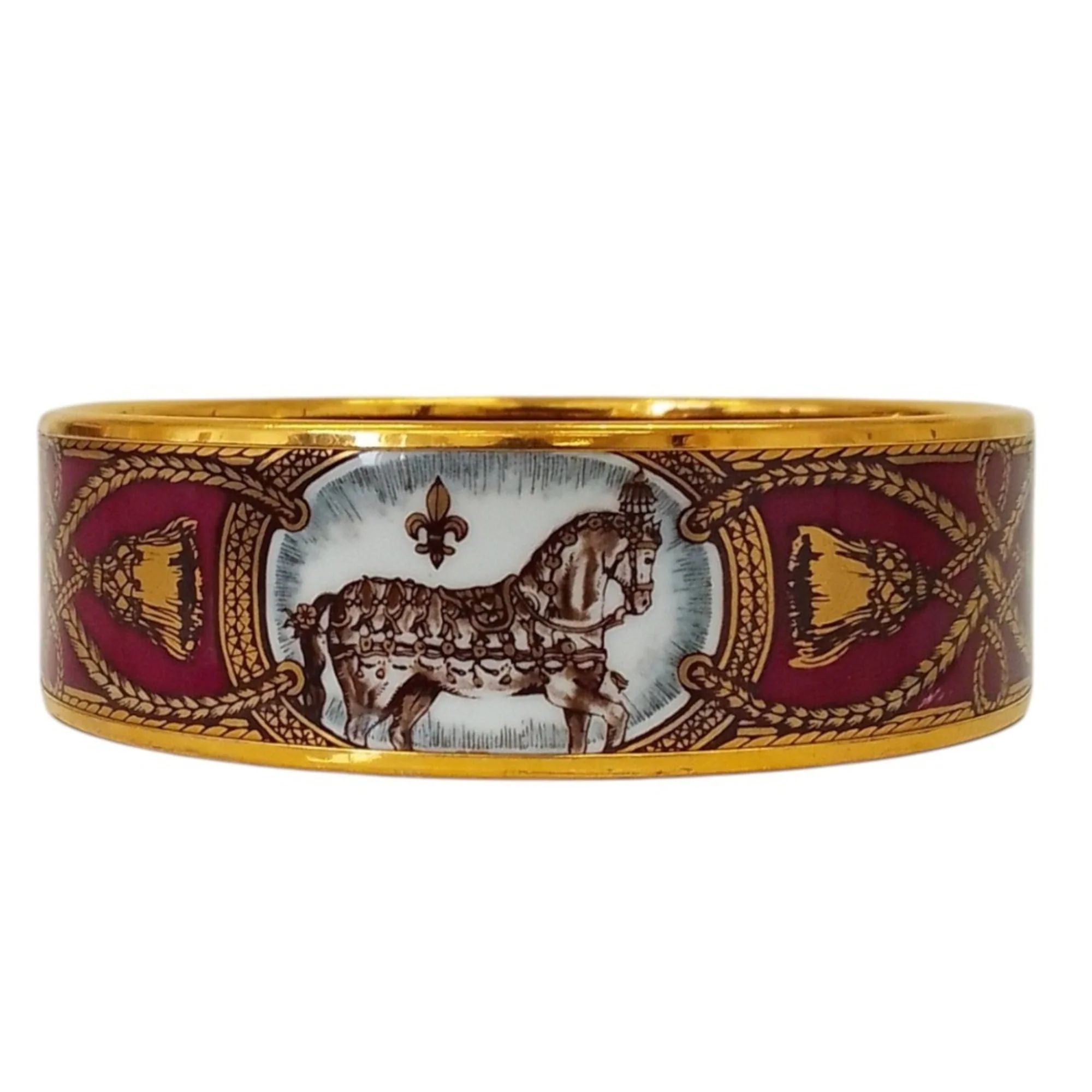 Cheval Bangle Bracelet Cloisonné and Enamel Bordeaux White - Image 3