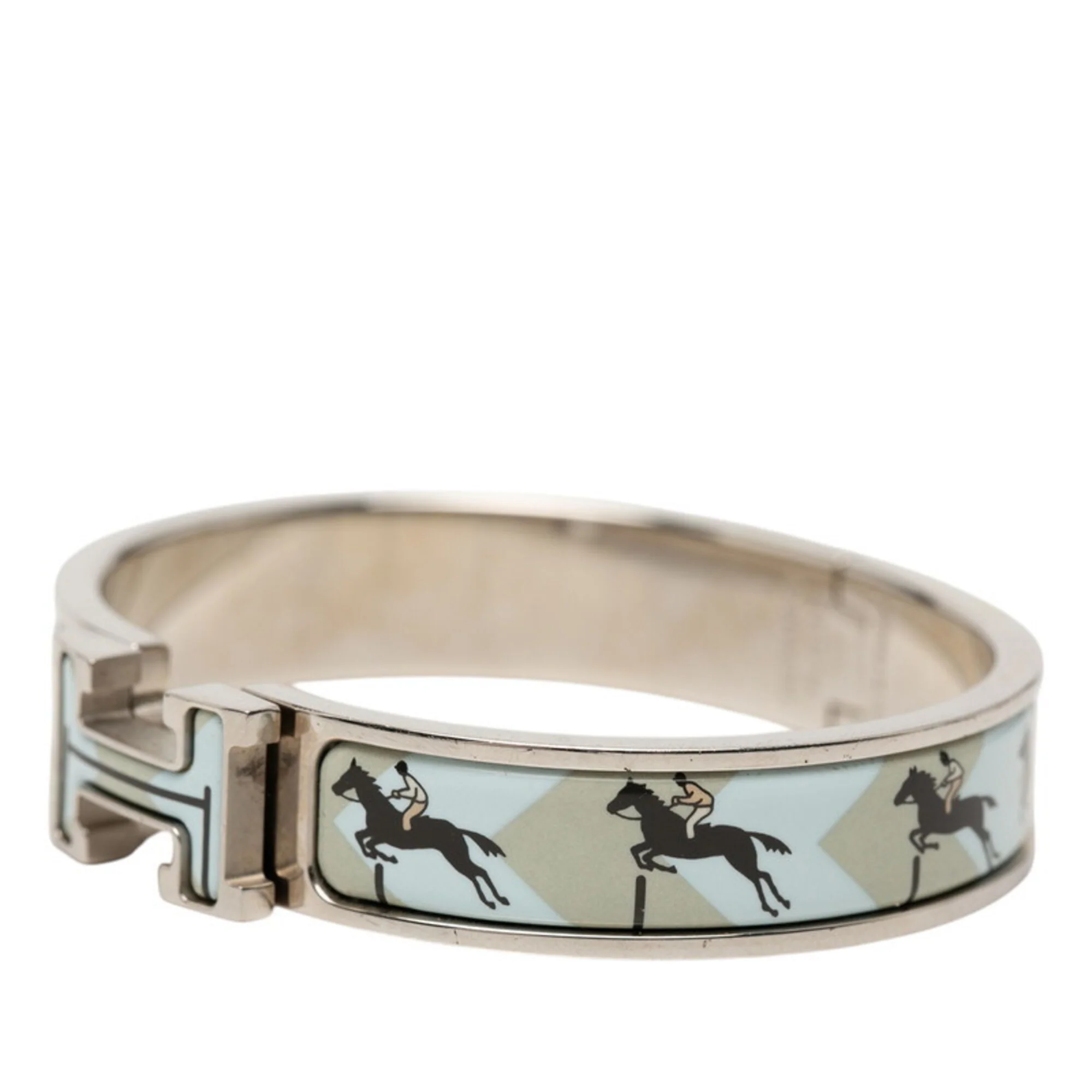 Clic Bangle Enamel and Metal Beige Blue Silver Bracelet - Image 2
