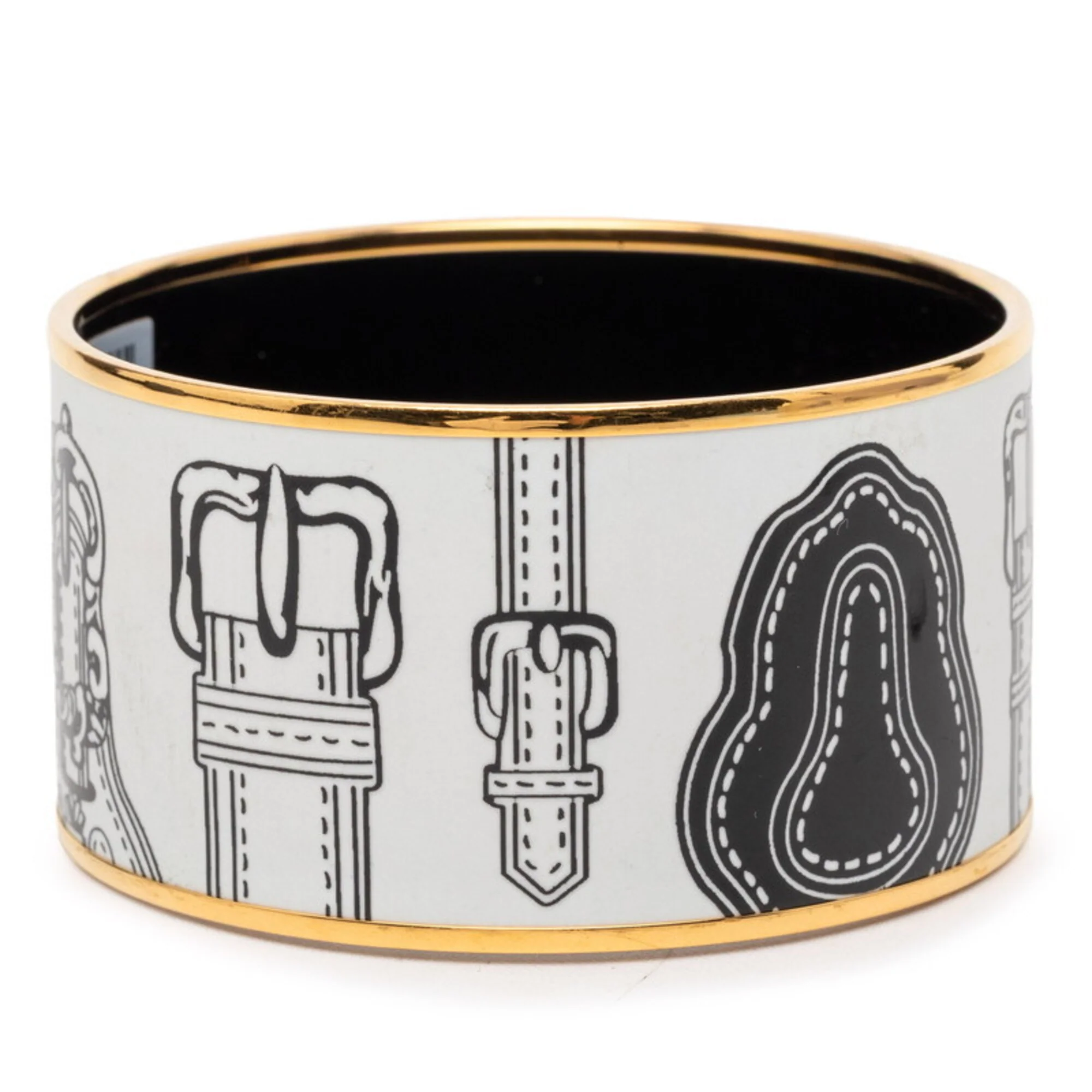 Enamel Cloisonne TGM Belt Motif Bangle Gold White Plated Bracelet - Image 2