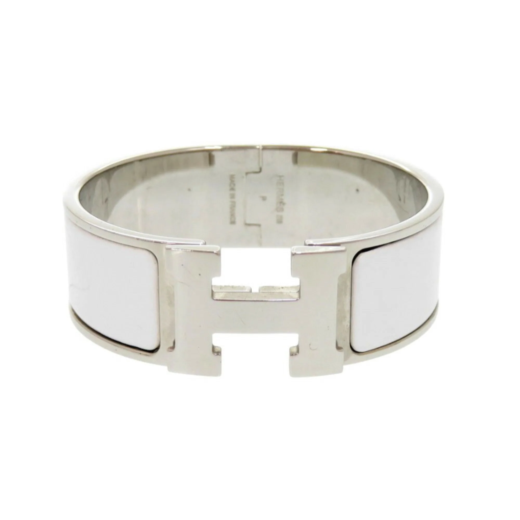 H Motif Click Clack Bangle Metal Silver White Bracelet - Image 2