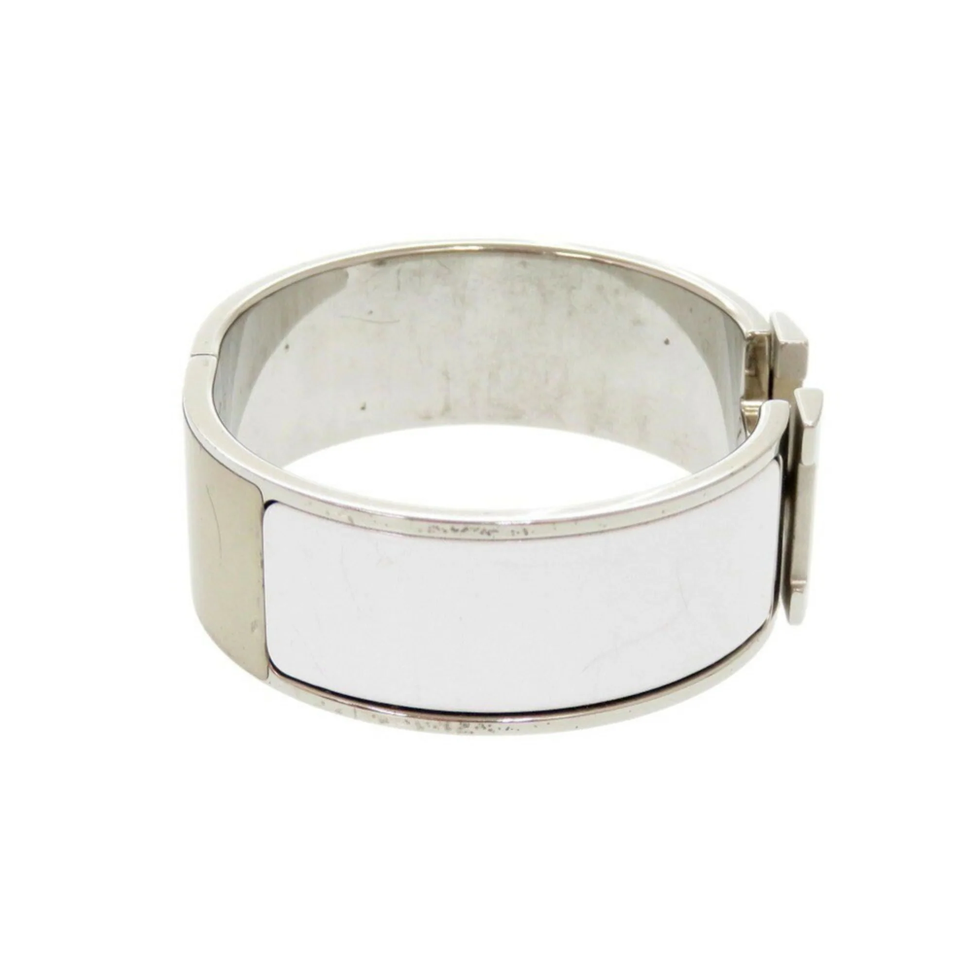 H Motif Click Clack Bangle Metal Silver White Bracelet - Image 4