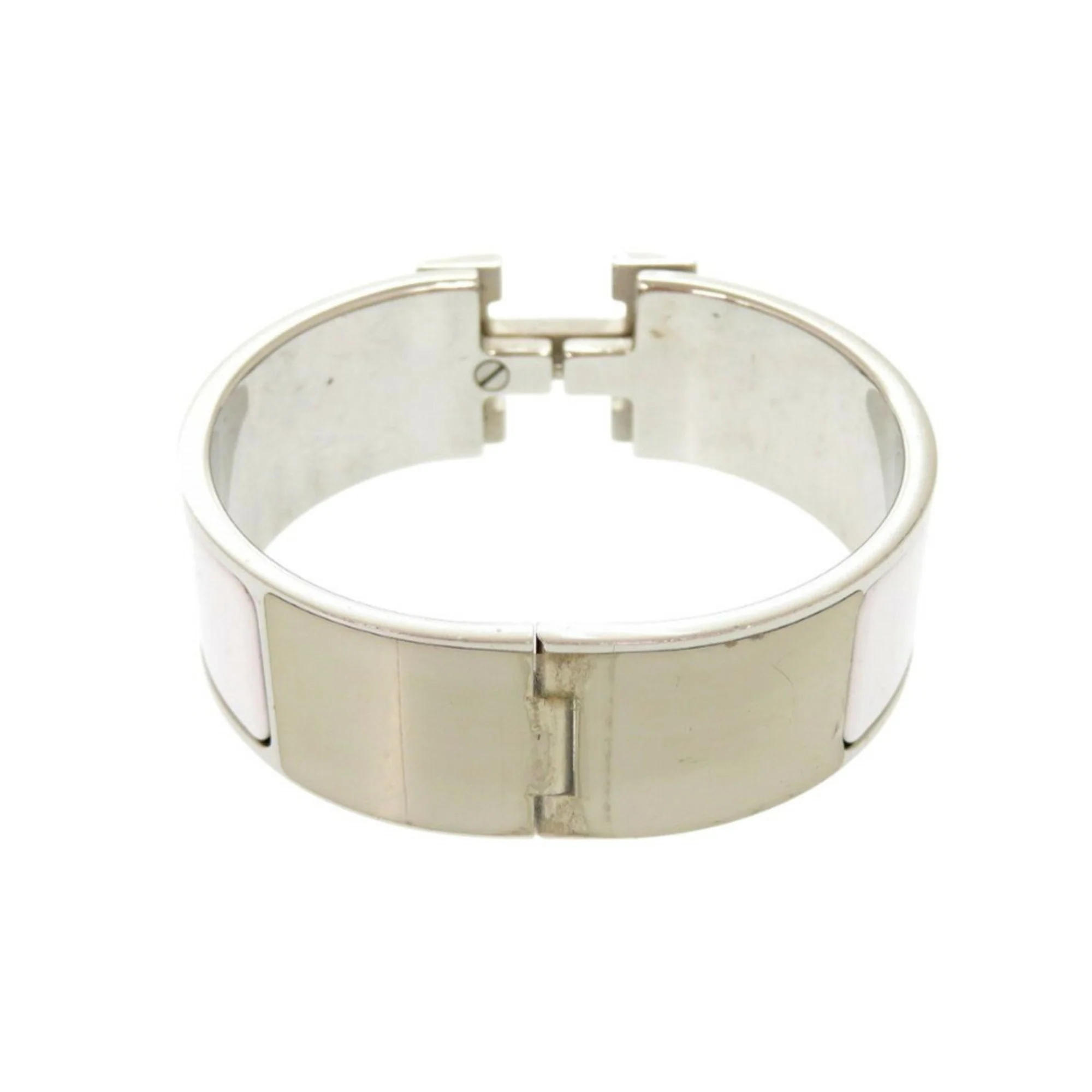 H Motif Click Clack Bangle Metal Silver White Bracelet - Image 5