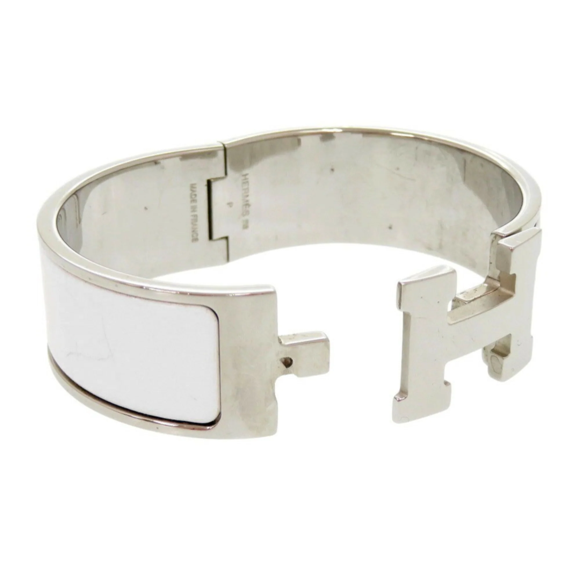 H Motif Click Clack Bangle Metal Silver White Bracelet - Image 6
