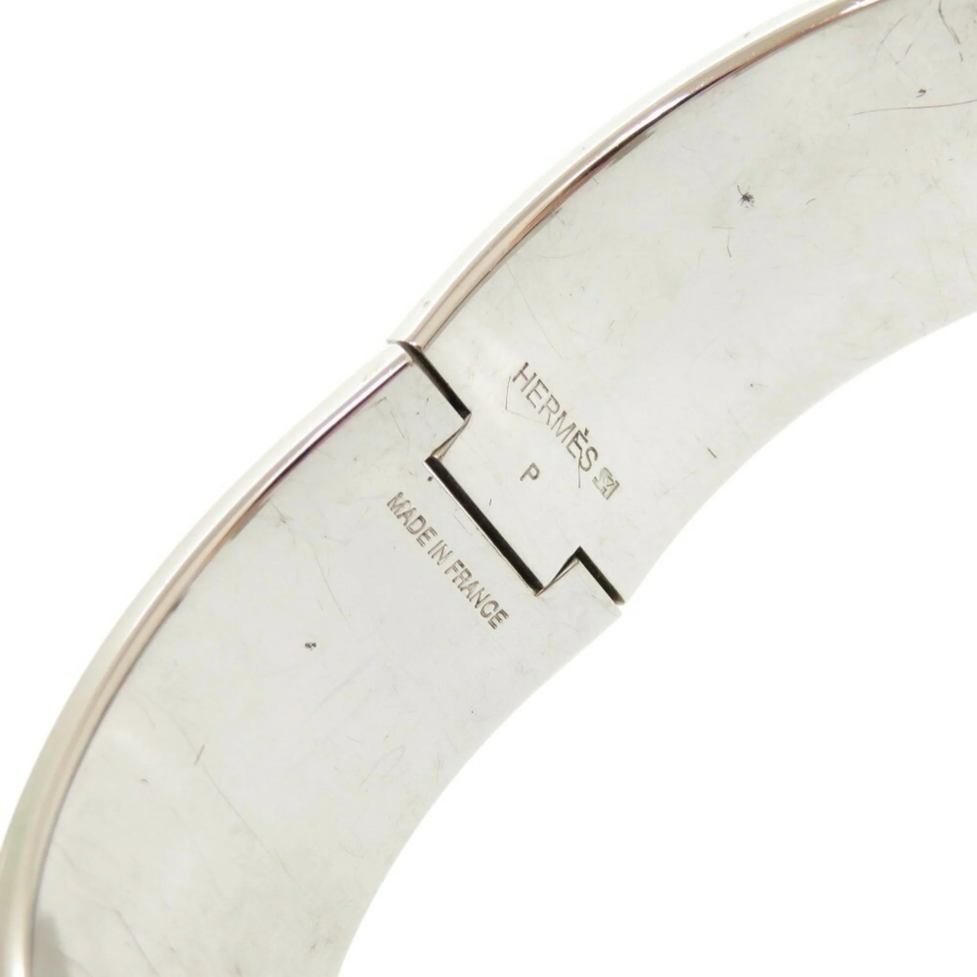 H Motif Click Clack Bangle Metal Silver White Bracelet - Image 7