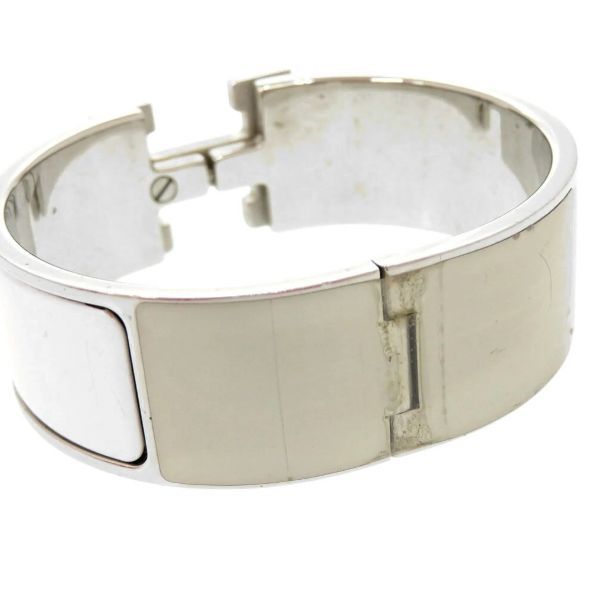 H Motif Click Clack Bangle Metal Silver White Bracelet - Image 8