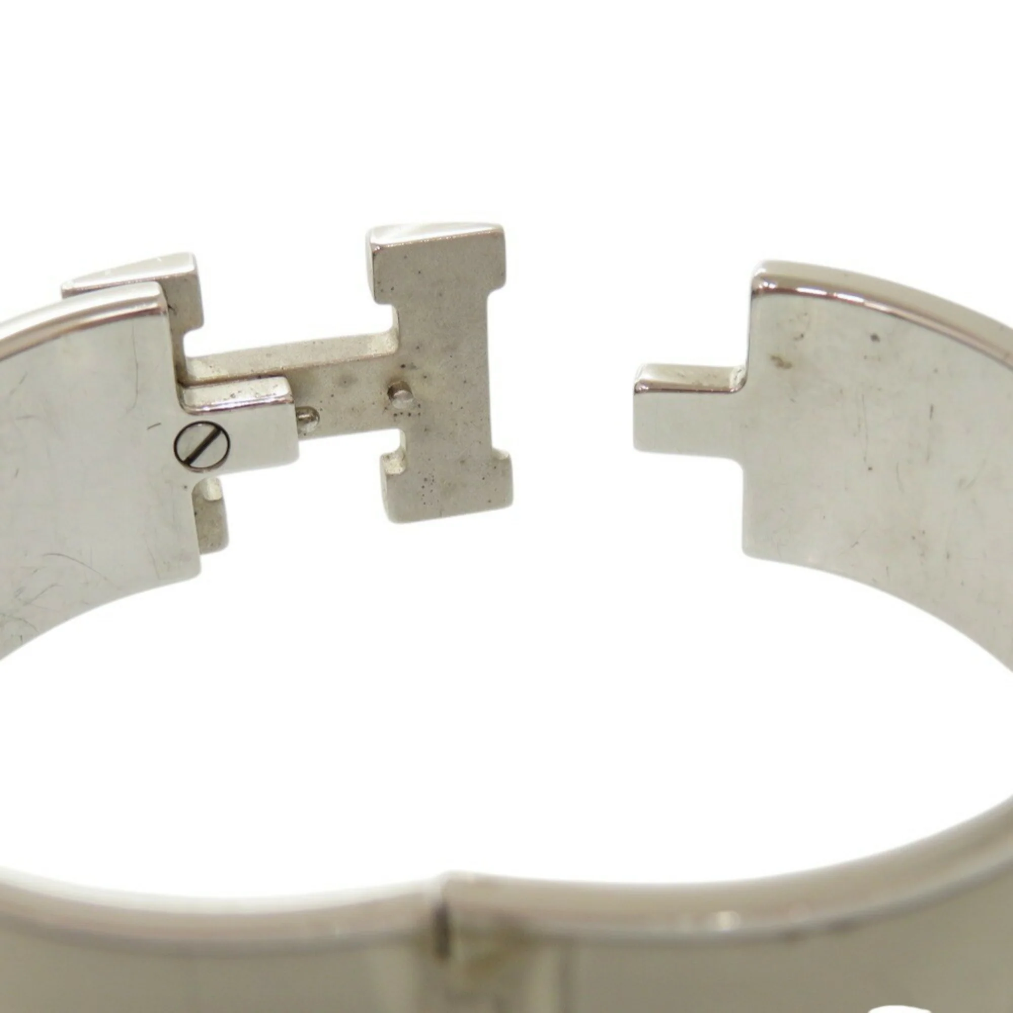 H Motif Click Clack Bangle Metal Silver White Bracelet - Image 9