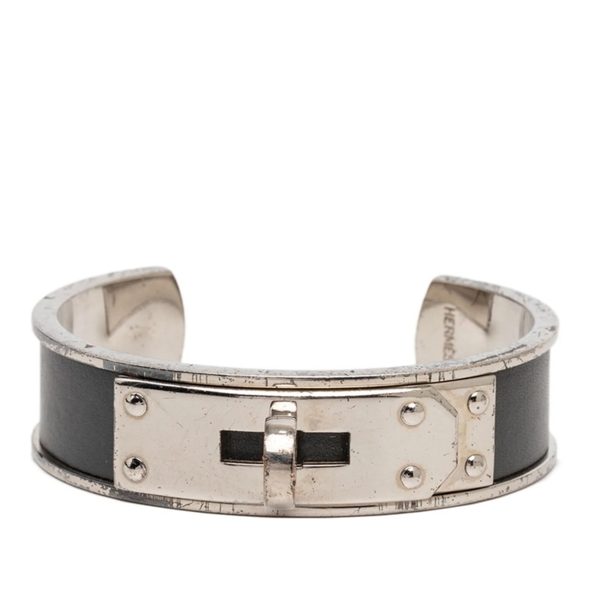Kelly Bracelet Leather and Metal Silver Gray