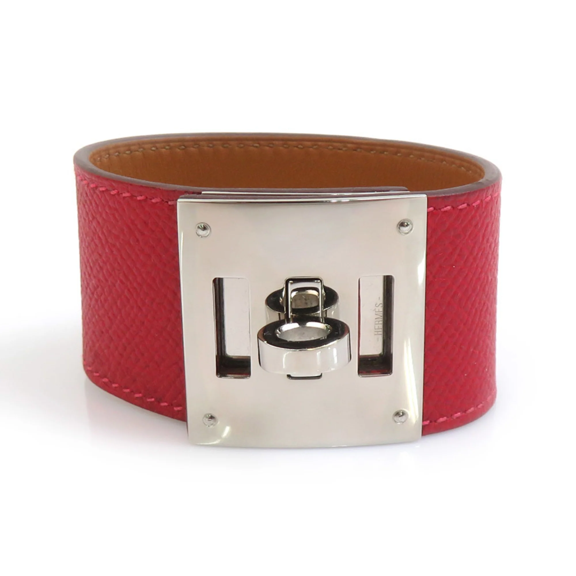 Kelly Dog Bracelet Leather and Metal Red Silver