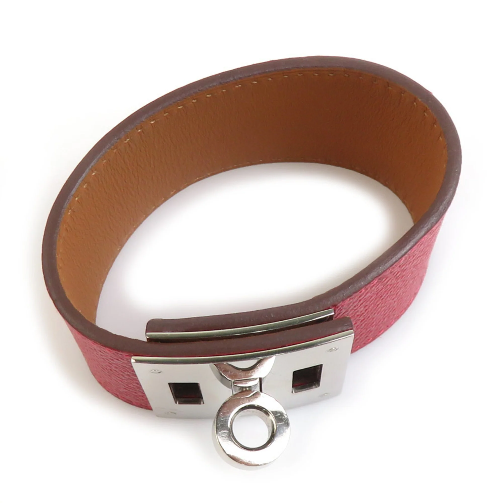 Kelly Dog Bracelet Leather and Metal Red Silver - Image 5