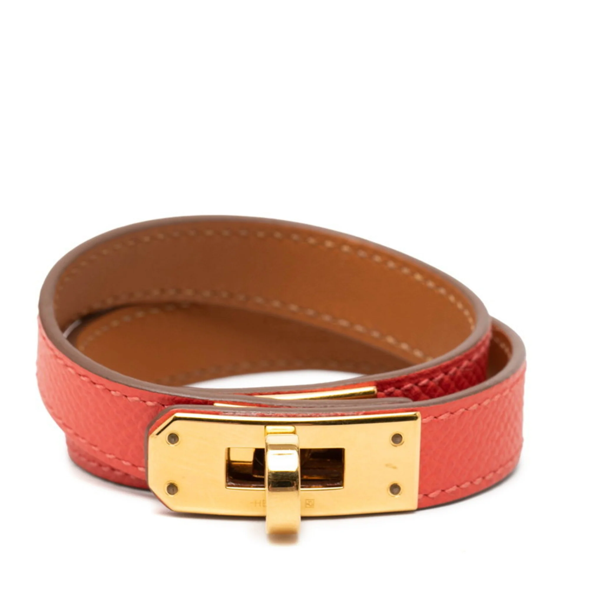 Kelly Double Tour Bracelet Epsom Leather Gold and Pink