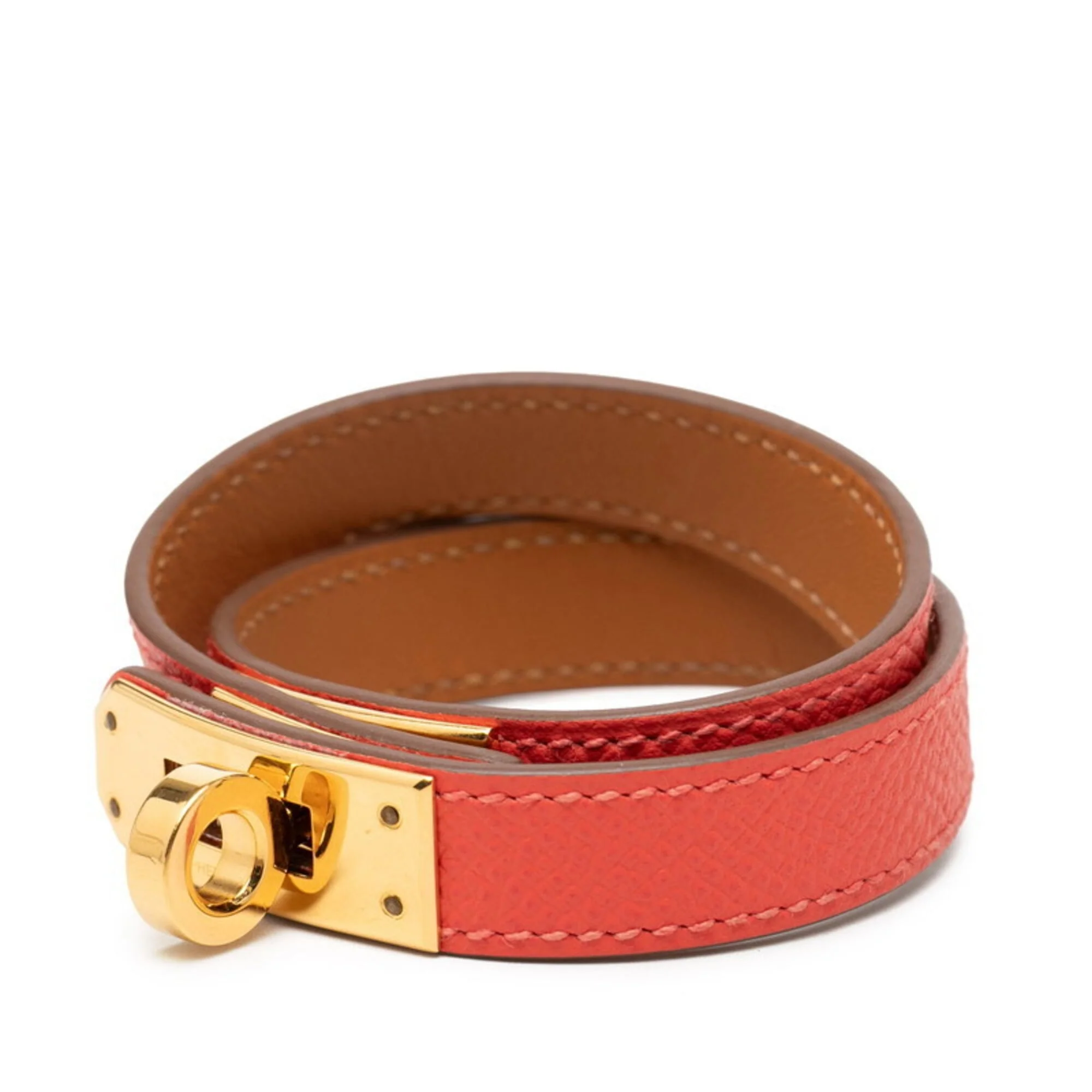 Kelly Double Tour Bracelet Epsom Leather Gold and Pink - Image 2