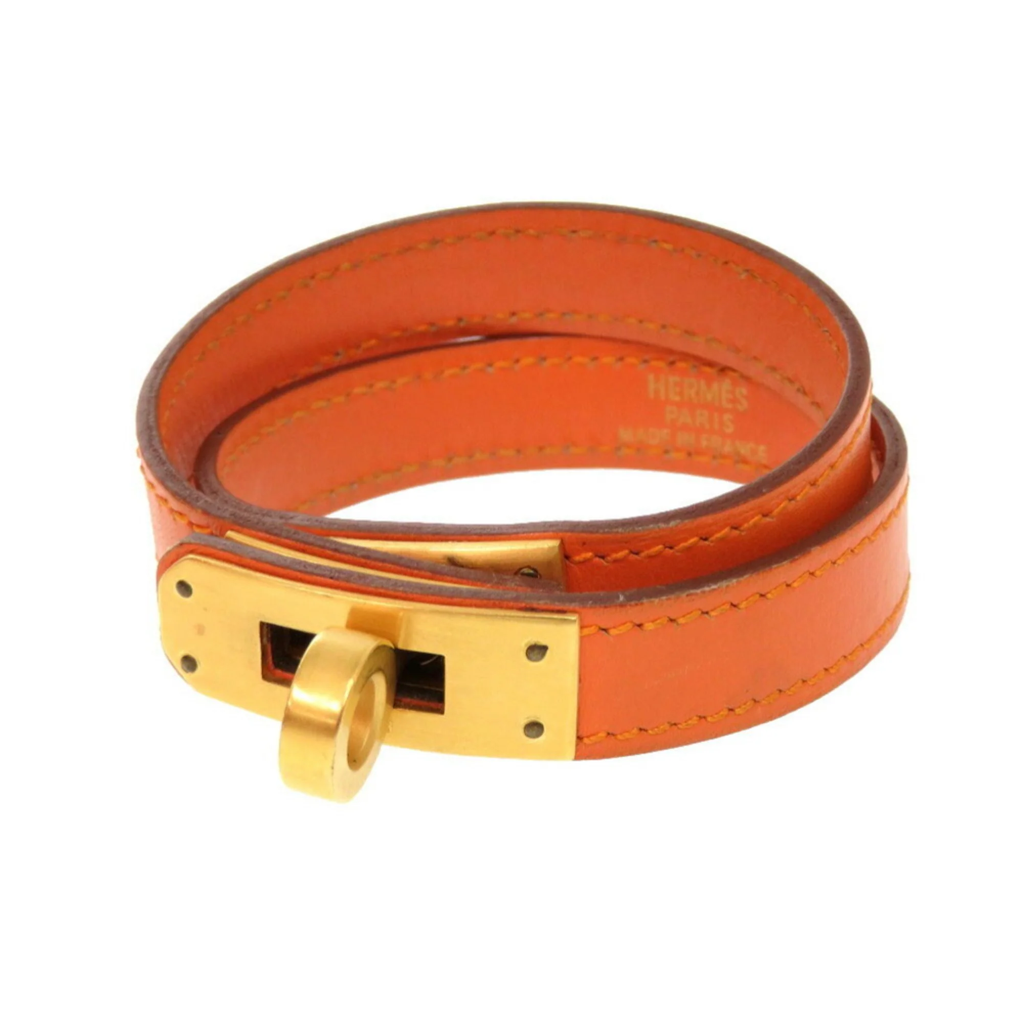 Kelly Double Tour Bracelet Swift Leather Gold and Orange - Image 2